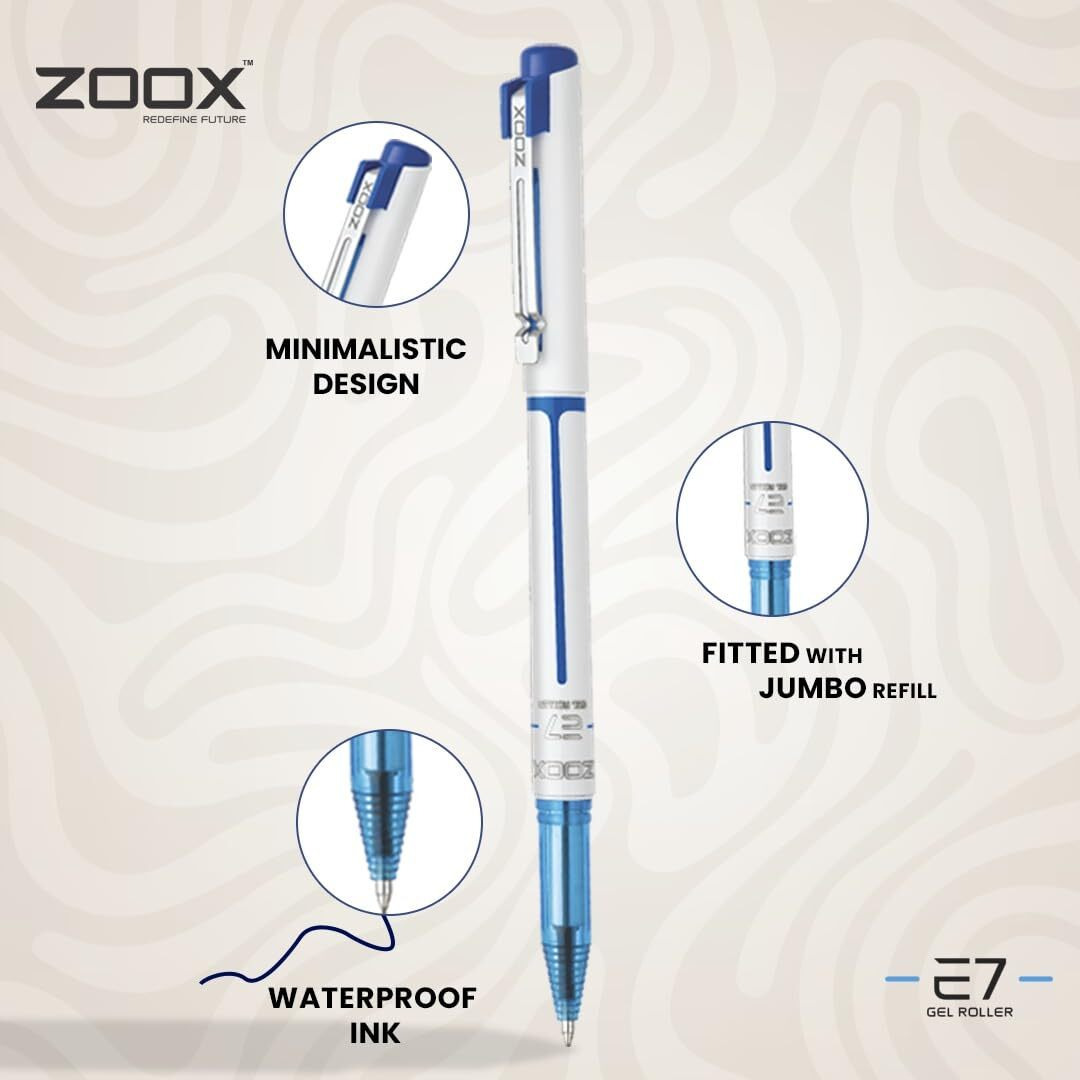 FLAIR Zoox E7 0.7mm Roller Gel Pen | Minimalistic Design | Waterproof Ink For Smudge Free & Smooth Writing | Fitted With Jumbo Refill | Blue Ink, Pack Of 2