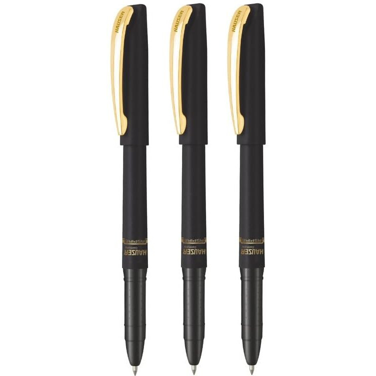 Hauser Aspire Metal Ball Pen Box Pack | Matt Black Body With Copper Trim | Smooth, Sturdy, Refillable Pen | Attractive Look With Smudge Free Writing | Ideal For Gifting | Blue Ink, Pack of 3