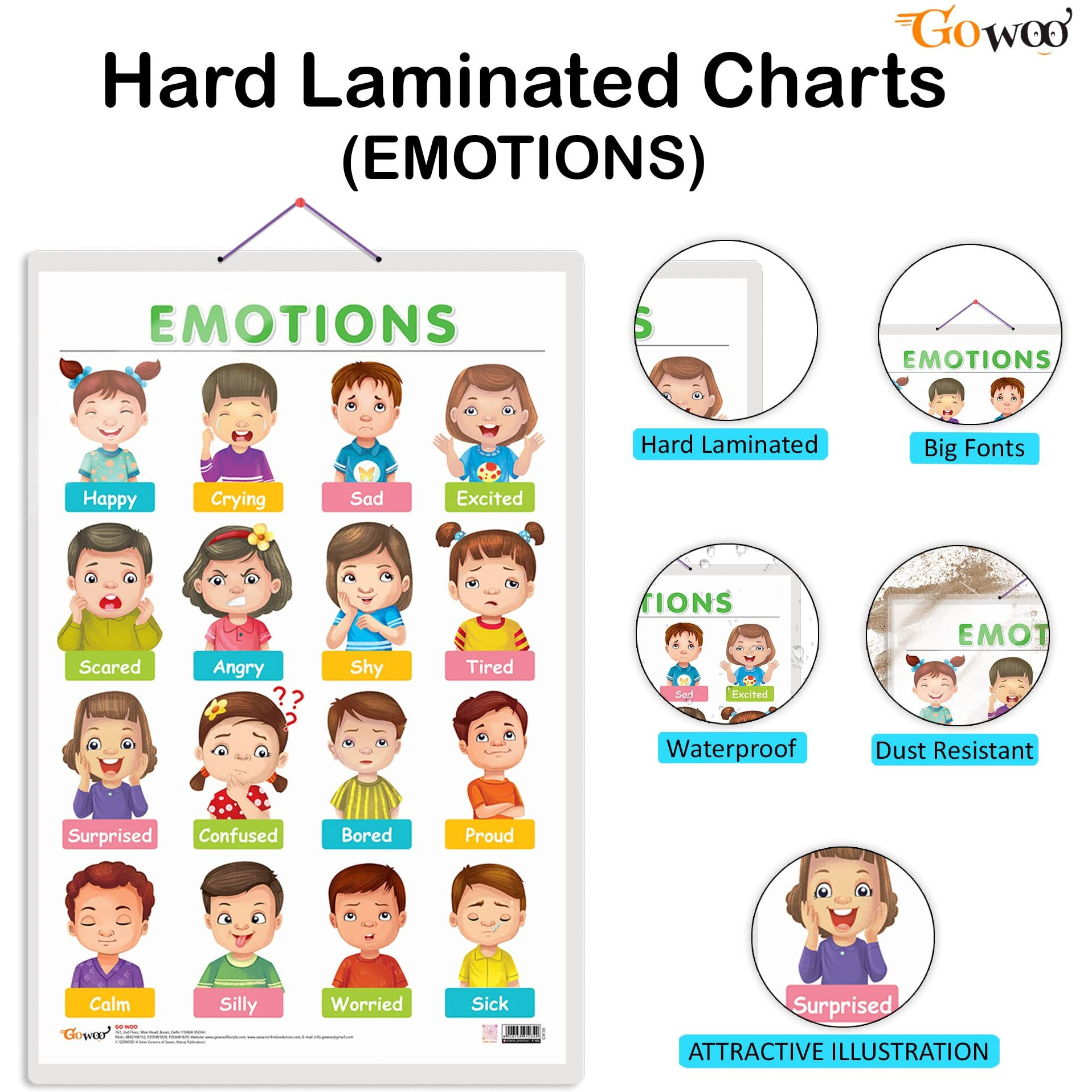 Emotions Early Learning Educational Chart for Kids | 20&quotX30" inch |Non-Tearable and Waterproof | Double Sided Laminated | Perfect for Homeschooling, Kindergarten and Nursery Students