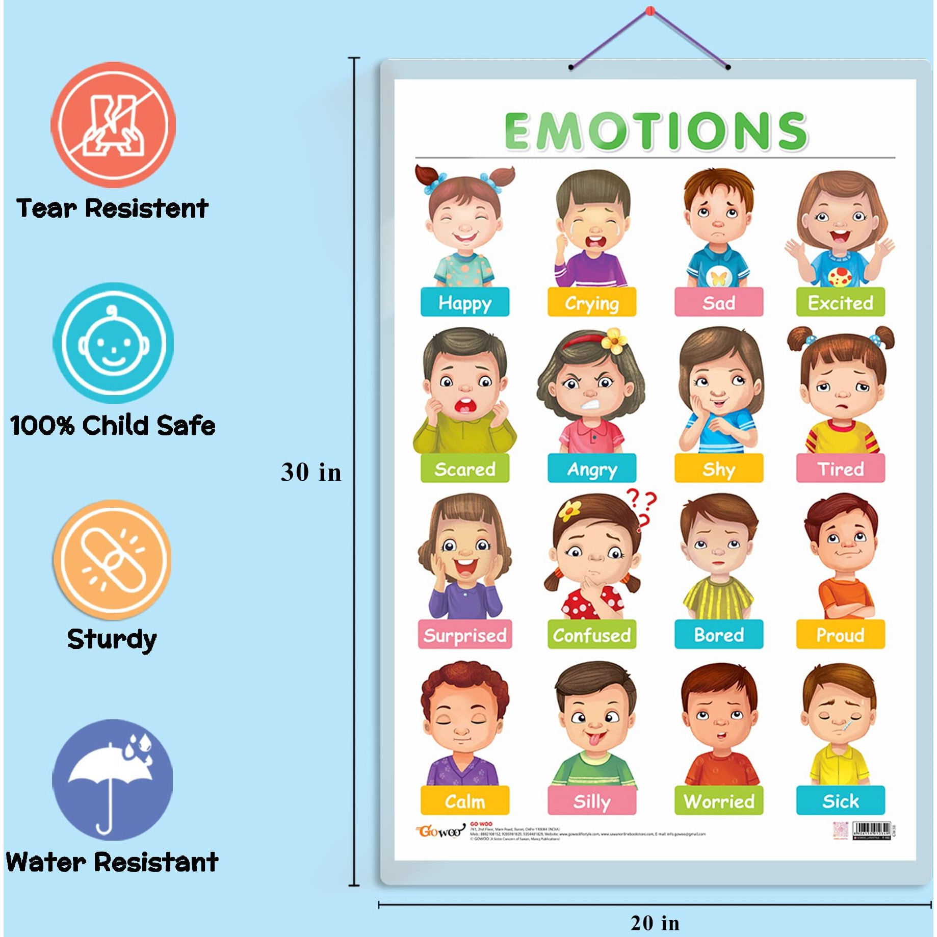 Emotions Early Learning Educational Chart for Kids | 20&quotX30" inch |Non-Tearable and Waterproof | Double Sided Laminated | Perfect for Homeschooling, Kindergarten and Nursery Students