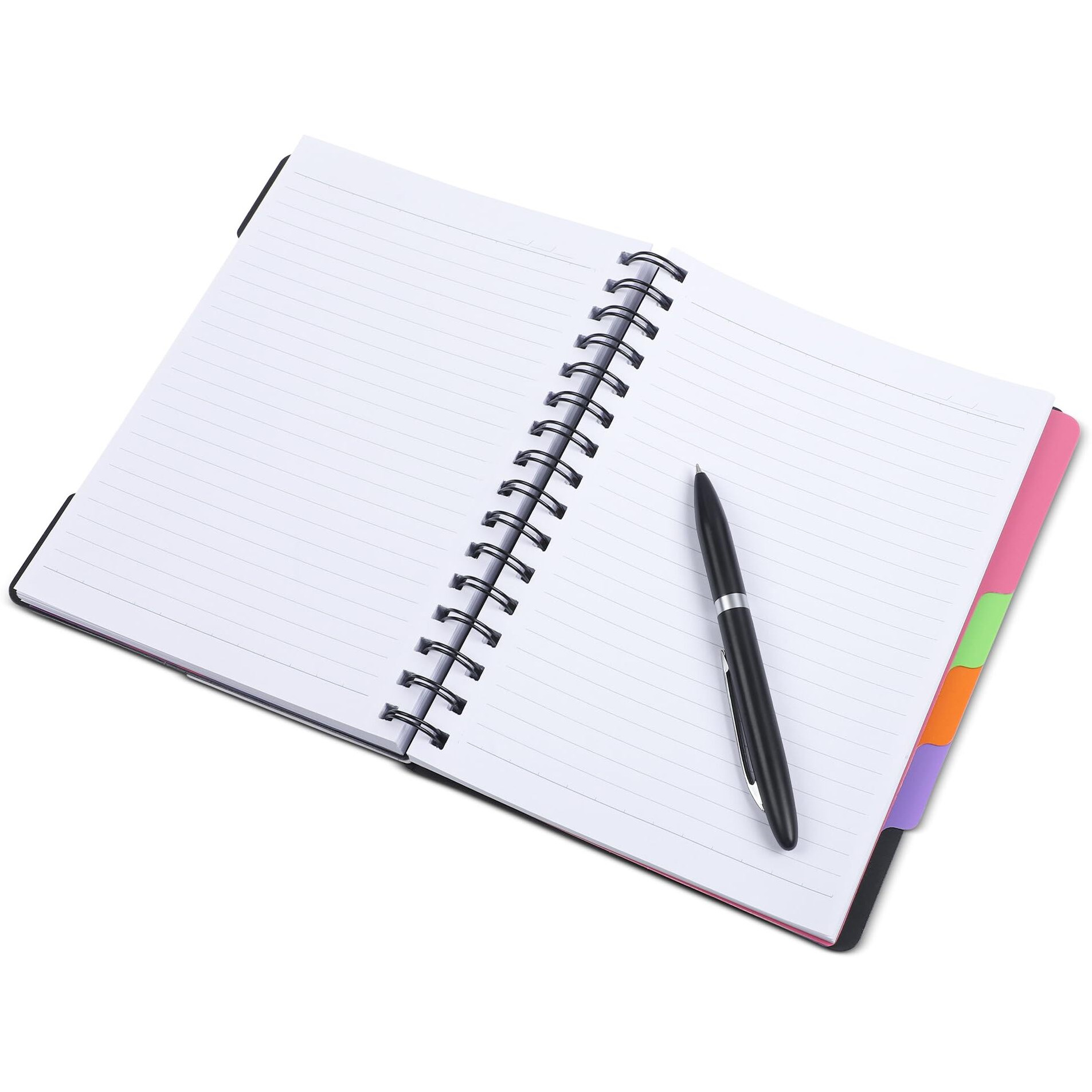 Anupam Eminent 5 Subject Notebook A5, 70 GSM, 150 Sheets (300 Pages), College Ruled Spiral Notebook with One Pocket, Movable Dividers, Front/Back Plastic Covers, Multi Subject Notebook | 14 cm x 21 cm