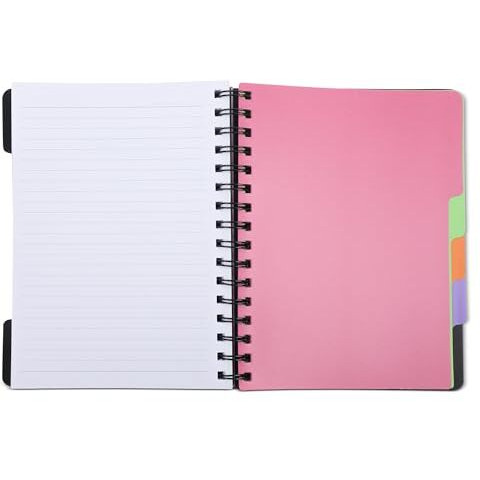 Anupam Eminent 5 Subject Notebook A5, 70 GSM, 150 Sheets (300 Pages), College Ruled Spiral Notebook with One Pocket, Movable Dividers, Front/Back Plastic Covers, Multi Subject Notebook | 14 cm x 21 cm