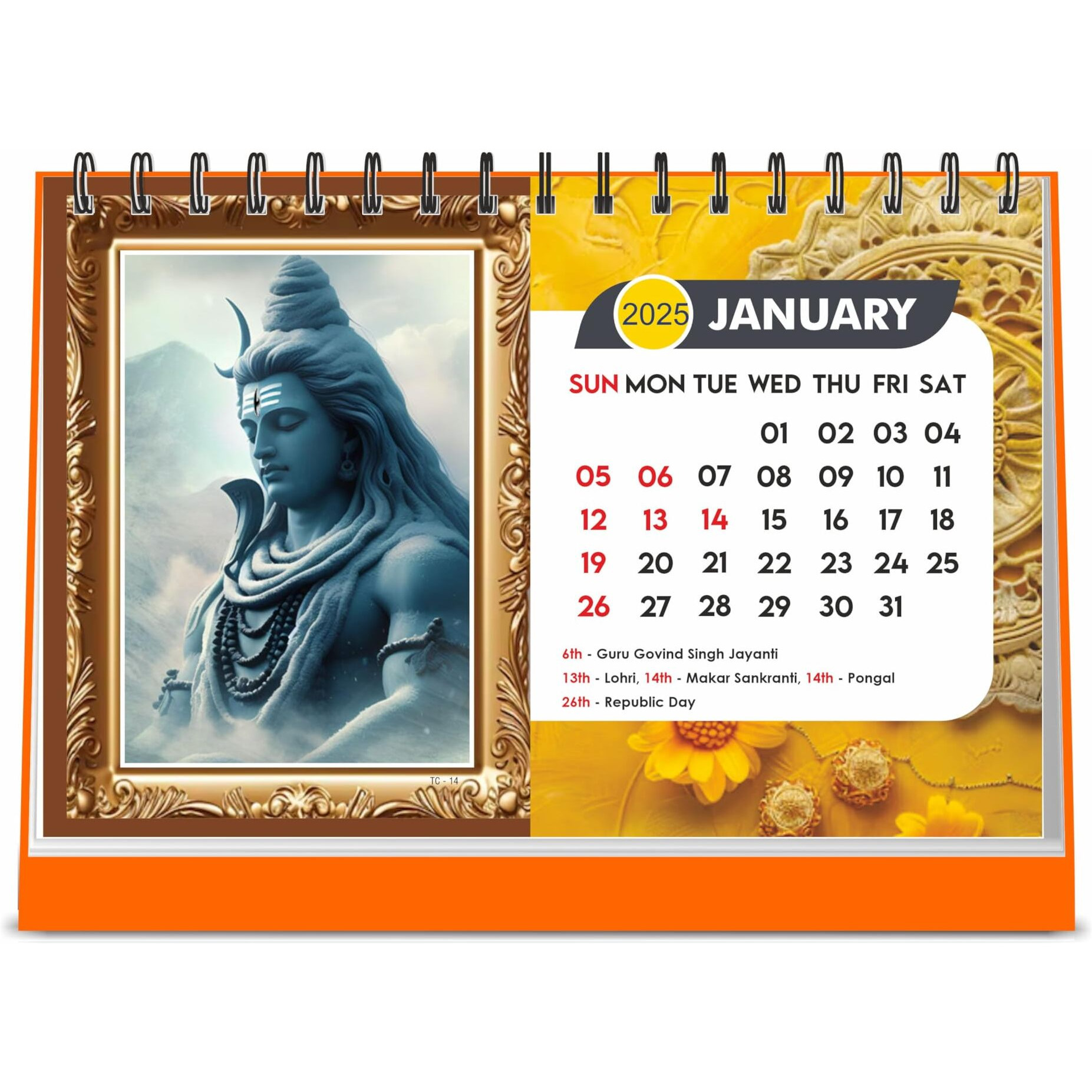 ESCAPER Lord Shiva Desk & Office Table Calendar 2025 Religious Hindu God 12 Monthly Pages with Thick Paper Twin-Wire Binding Table Calendar 2025 (A5 Size, 8.5" x 5.5")
