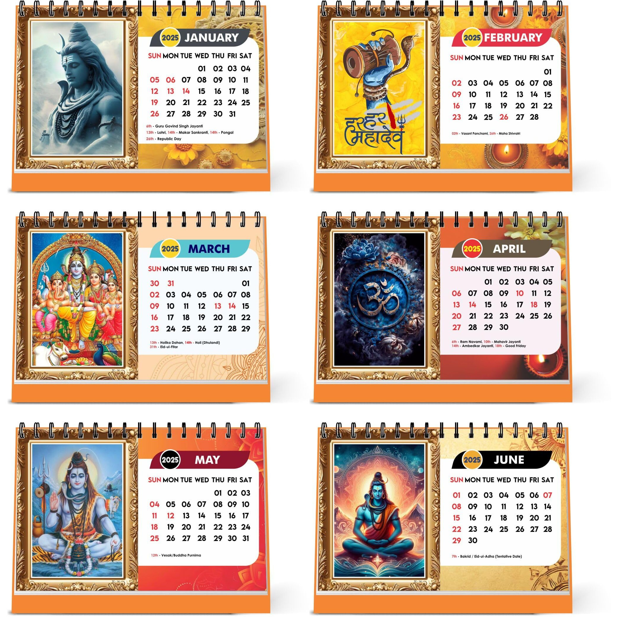 ESCAPER Lord Shiva Desk & Office Table Calendar 2025 Religious Hindu God 12 Monthly Pages with Thick Paper Twin-Wire Binding Table Calendar 2025 (A5 Size, 8.5" x 5.5")