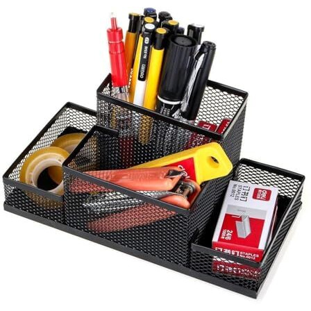 YAJNAS Bileder Metal Stationery Items Organizer for Office and Home Table Top Pen Pencil Holder | Desk Organiser Or Study, Makeup, Remote, Kitchen (4 Compartment)