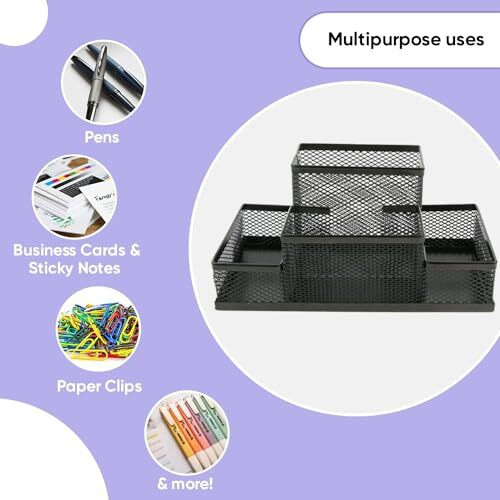 YAJNAS Bileder Metal Stationery Items Organizer for Office and Home Table Top Pen Pencil Holder | Desk Organiser Or Study, Makeup, Remote, Kitchen (4 Compartment)