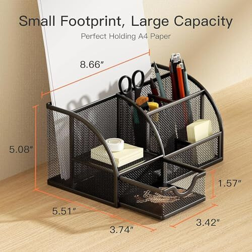 YAJNAS Bileder Metal Stationery Items Organizer for Office and Home Table Top Pen Pencil Holder | Desk Organiser Or Study, Makeup, Remote, Kitchen (7 Compartment)