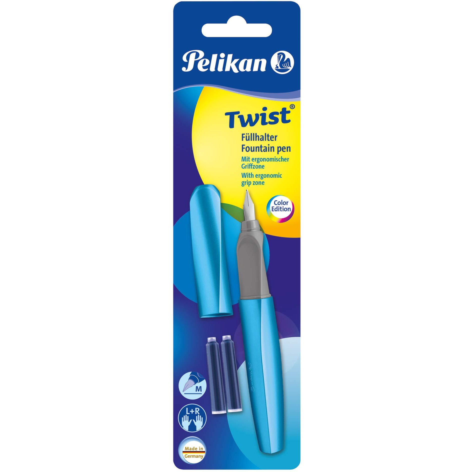 Pelikan Twist Fountain Pen P P457 M Frosted Blue with 2 Tp/B Blister