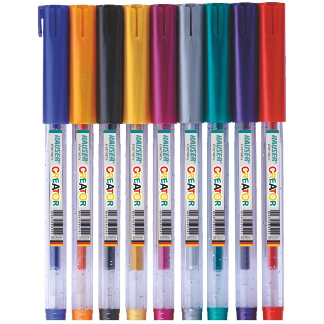 Hauser Germany Creator Glitter Gel Pen|Comfortable Grip For Smooth Writing|Extra Sparkles & Non-Toxic|Ideal For Tatto Making,Heena Drawing,Cards Coloring|10 Vibrant Colours,Pack Of 1-Multicolor