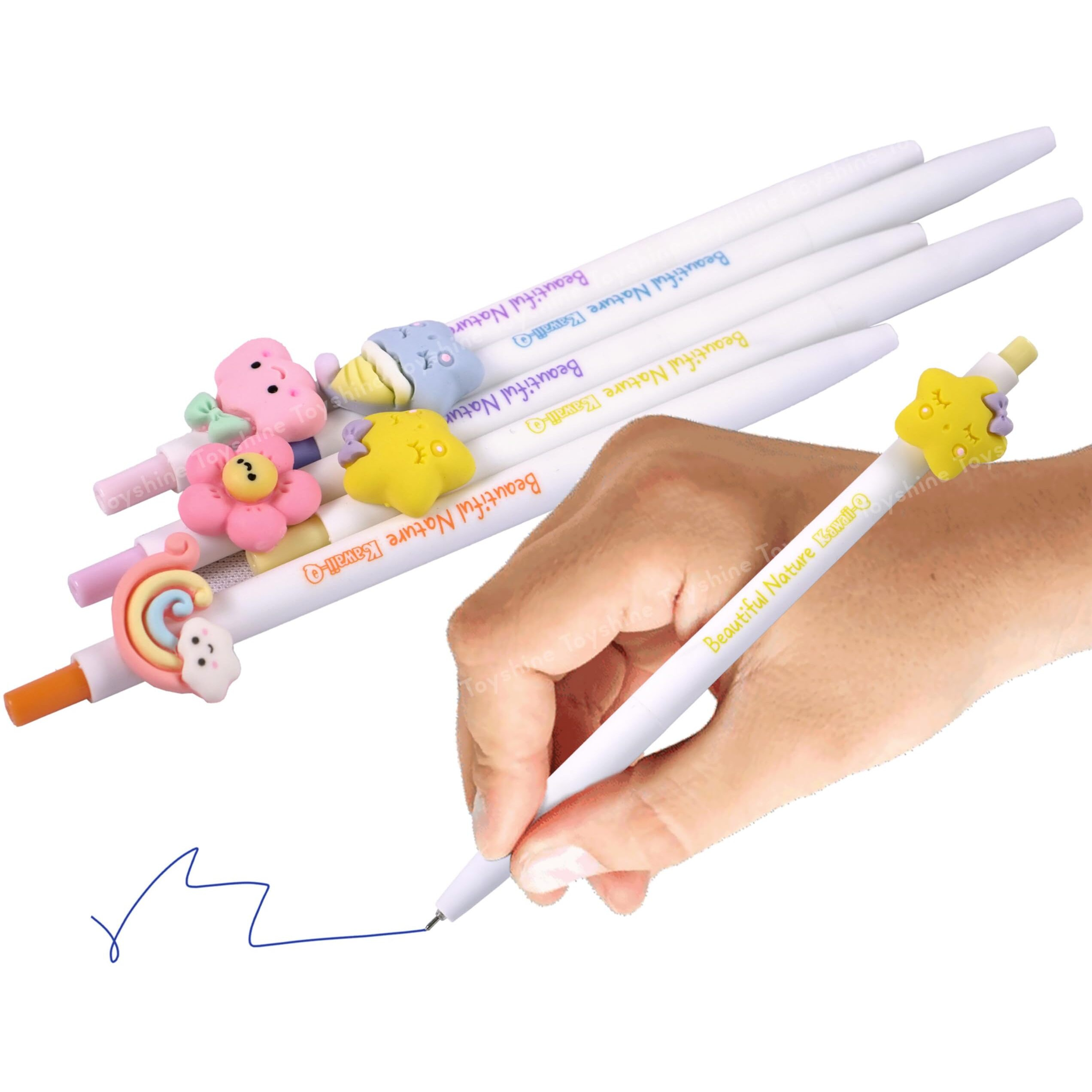 Toyshine 5 Pc Beautiful Nature Cute Design Fancy Fine 0.5mm Kawaii Gel Ink Pen for Office Stationary School Supplies Birthday Party Favor Return Gift - Multicolor