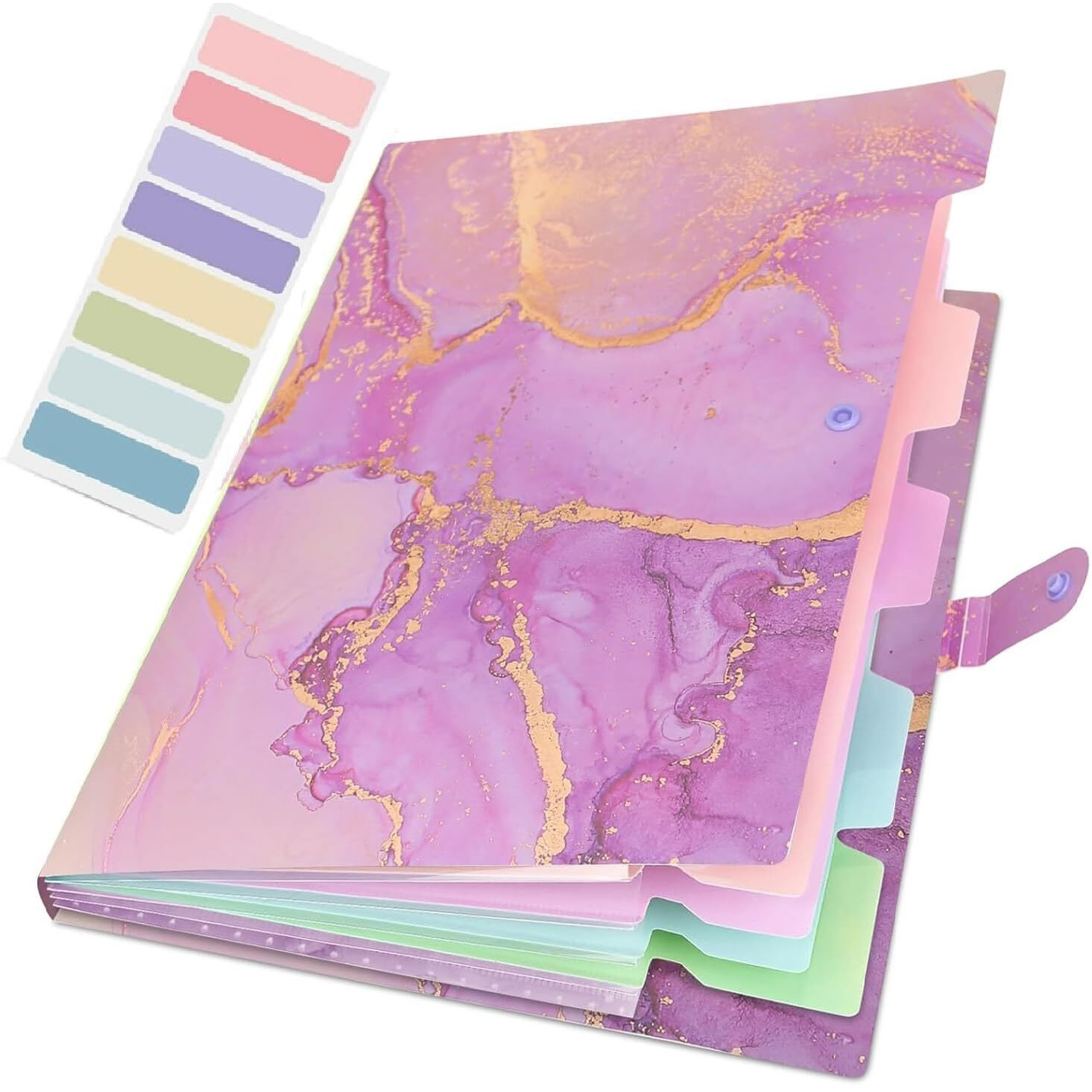 Corslet Expanding File Folder, Aesthetic Folders for School, Accordion File Organizer, Aesthetic Folder with Labels,5 Pockets Important Document Folders for School Office Home(Purple Gold)