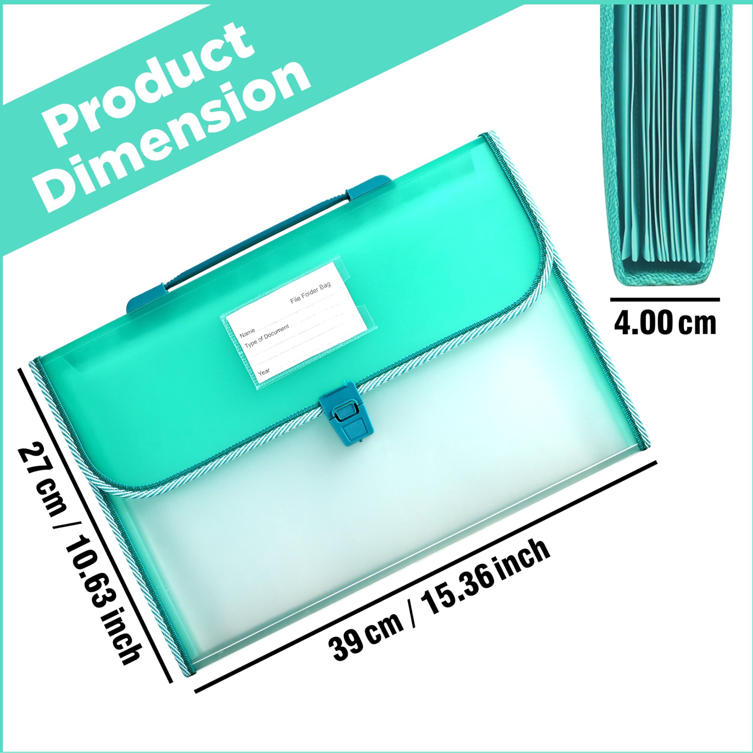 Flybuy Hub Waterproof Expanding Folder with 13 Pockets & Index Labels Document Organizer Bag for Certificates, Papers | Portable Accordion with Dividers Briefcase File Folder for Any Document (Green)