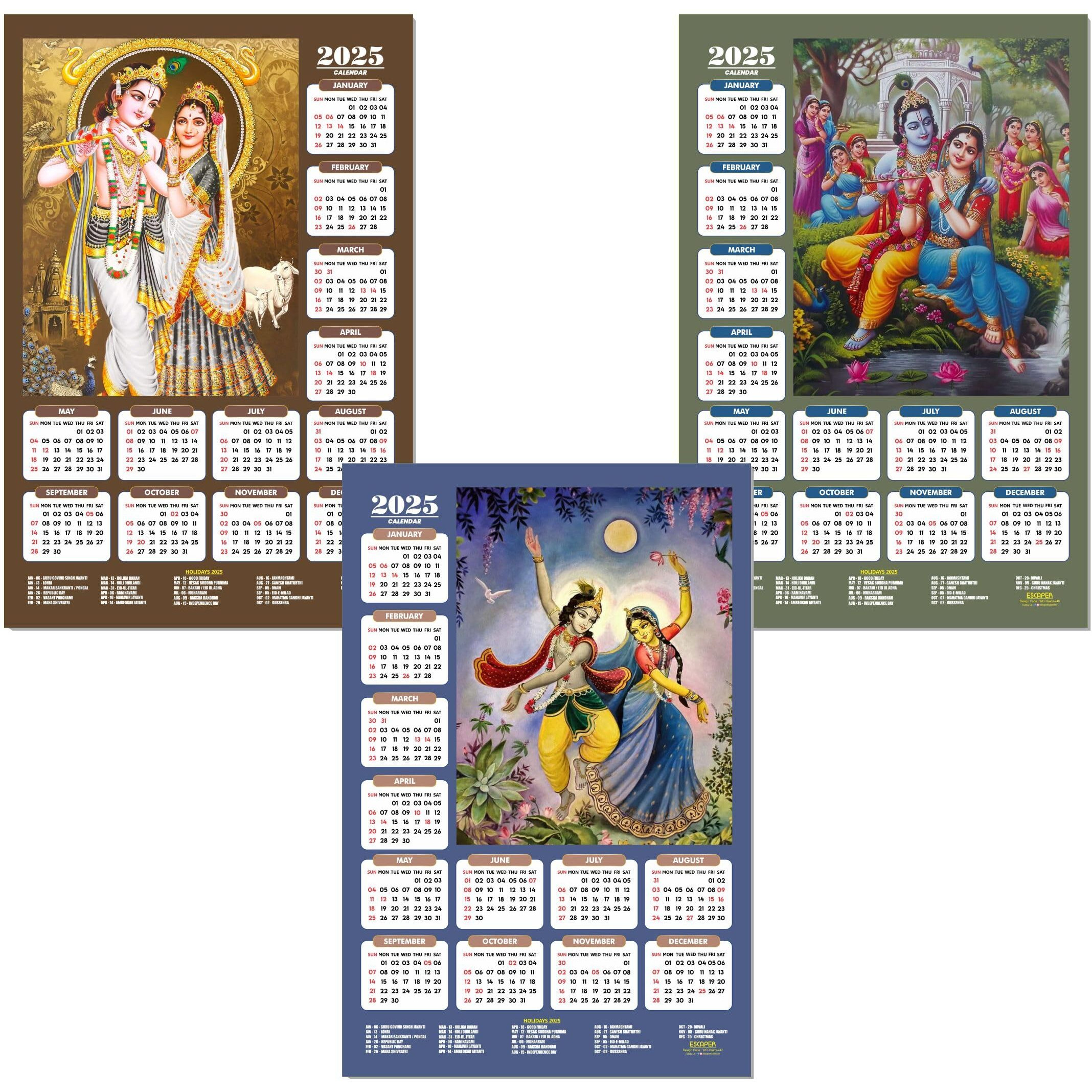 ESCAPER Shree Krishna Wall Calendar 2025 (45 x 30 cm) - Radha Krishna Wall Decor, Laddu Gopal Photo, Bal Krishna Wall Calendar 2025, Religious Wall Calendar 2025, Bal Gopal Photo