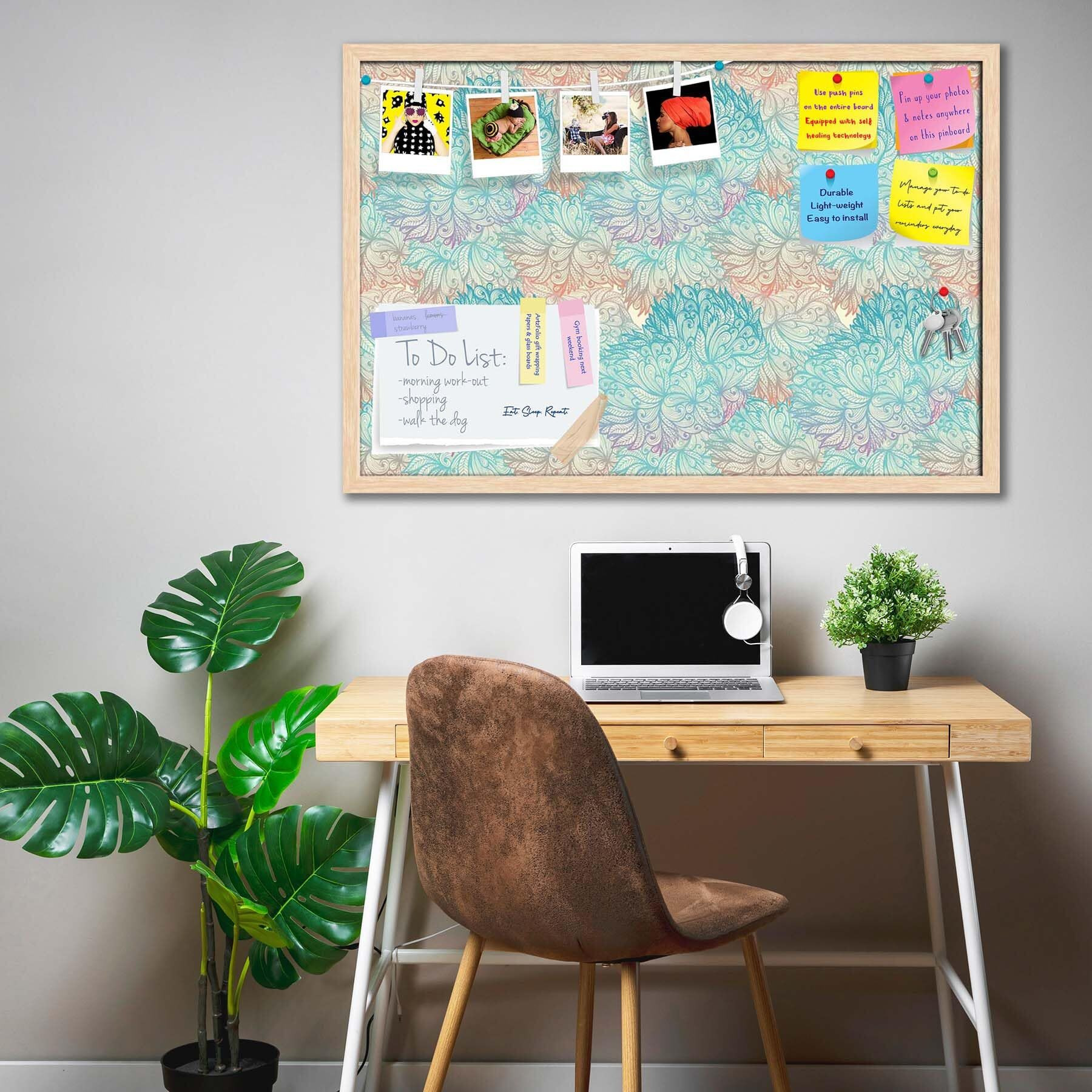 ArtzFolio Vintage Cloudy | Bulletin Board Notice Pin Board | Vision Soft Board Combo with Thumb Push Pins & Sticky Notes | Natural Brown Frame | 24 x 16 inch (61 x 41 cms)