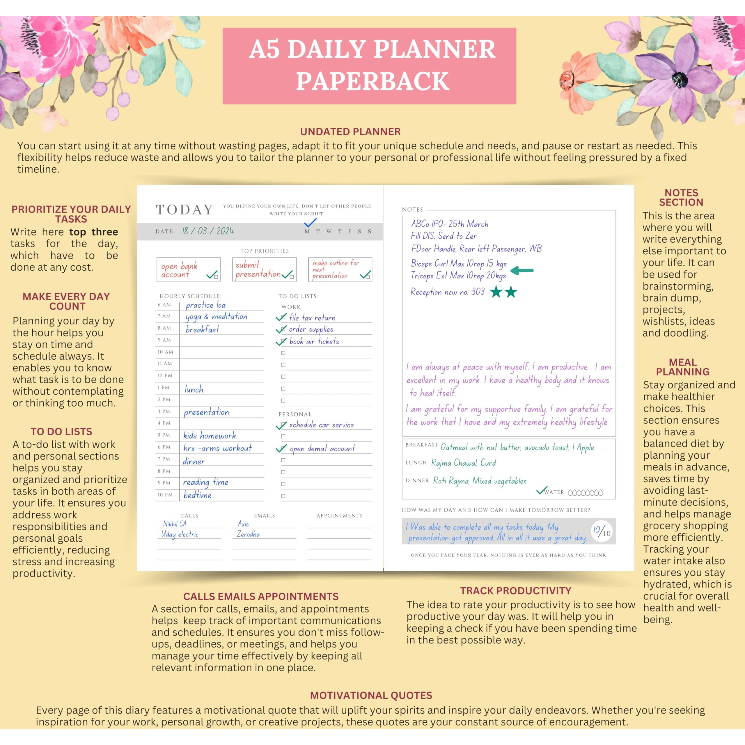 LAURET BLANC Daily Planner Undated, Schedule Your Day, Manage To-Do List, Wellness Tracker, Plan for 80 Days, Paperback. (The Best Is Yet To Come)