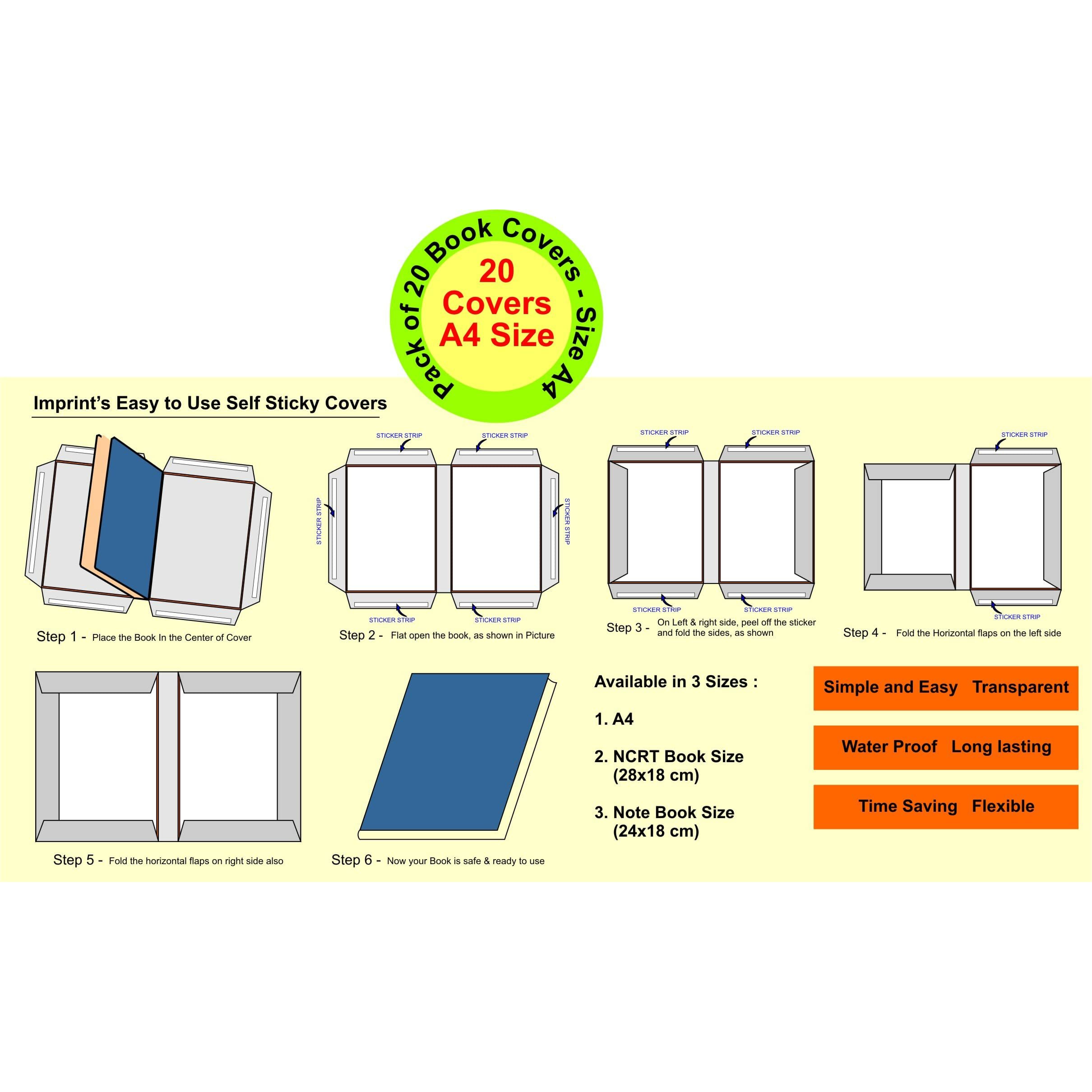 IMPRINT Book Covers | Ideal for A4 Size Notebook and Books | Pack of 20 | Transparent