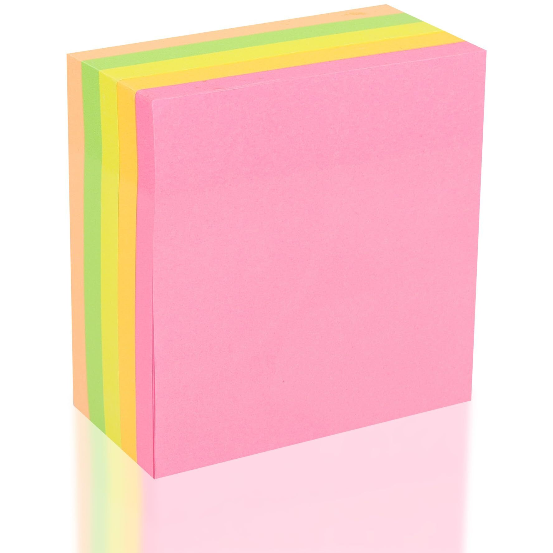 GLUN 400 Sheet Super Sticky Note Pad, Plain Notes for Lists and Longer Notes, 2 Times Sticking Power in Bright Neon Colors Size 3X3 inch (Normal)