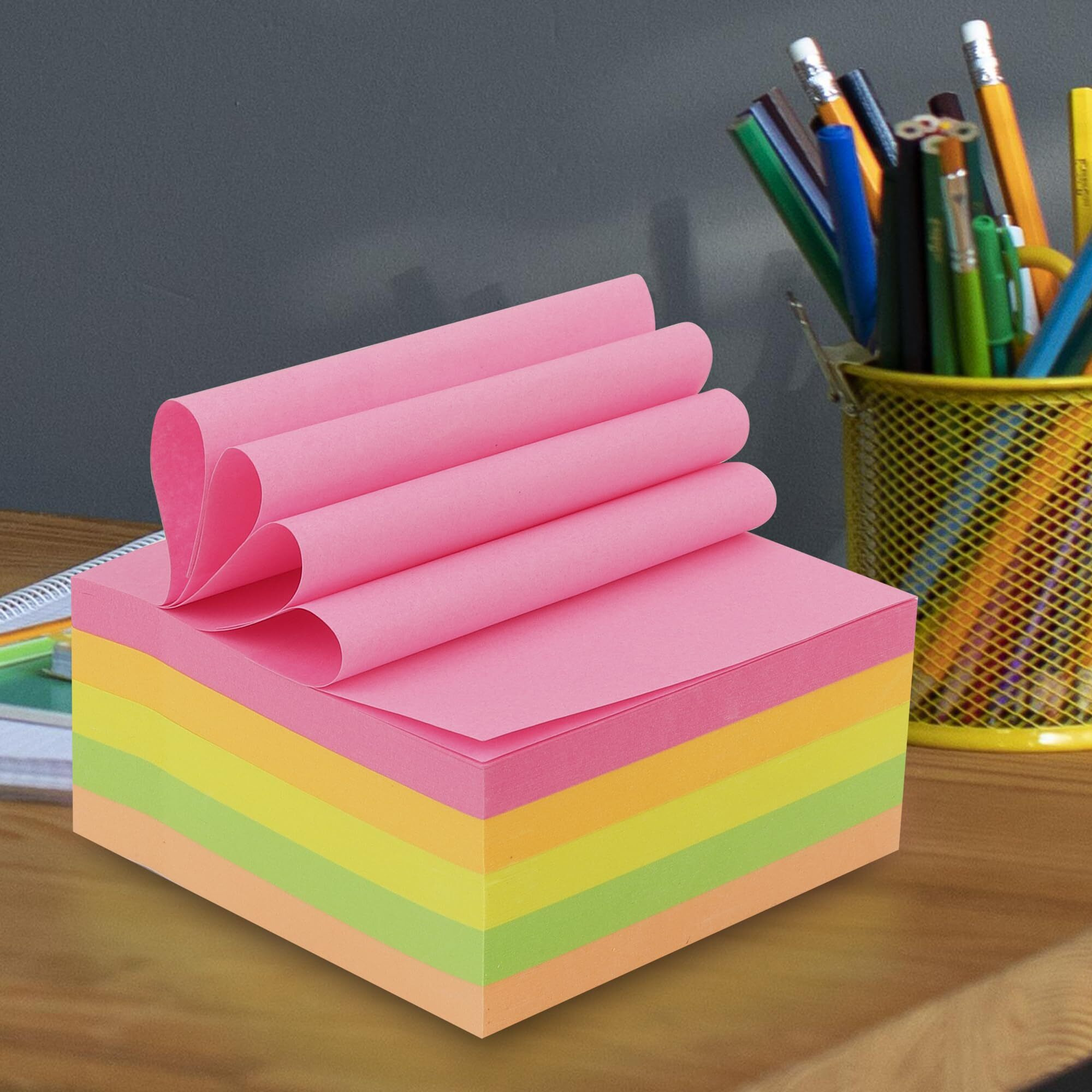 GLUN 400 Sheet Super Sticky Note Pad, Plain Notes for Lists and Longer Notes, 2 Times Sticking Power in Bright Neon Colors Size 3X3 inch (Normal)