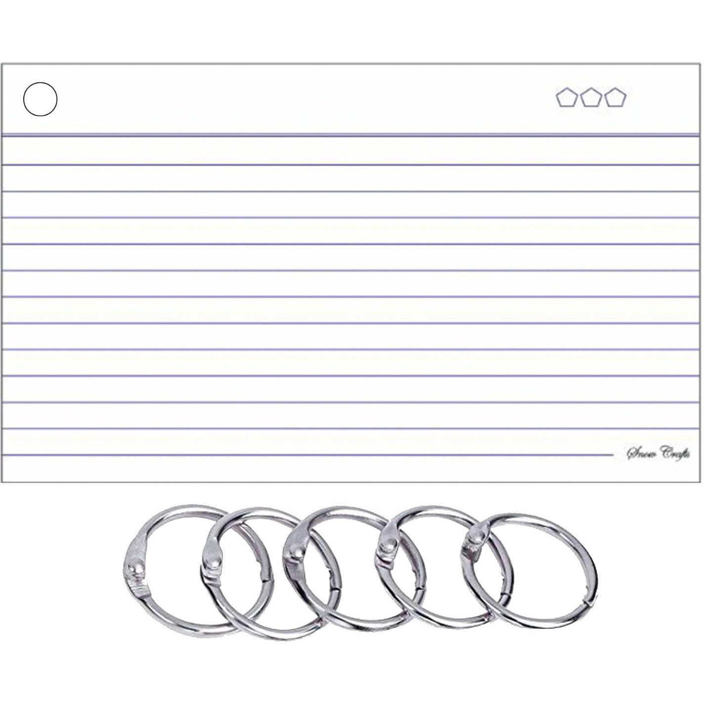SNOW CRAFTS One Side Ruled White INDEX Cards - 200 GSM, 200 cards Suitable for Exam Preparation, Cheat Sheets, Short Notes, Syllabus Revision with free ring binders.(3 x 5 inch) (200)
