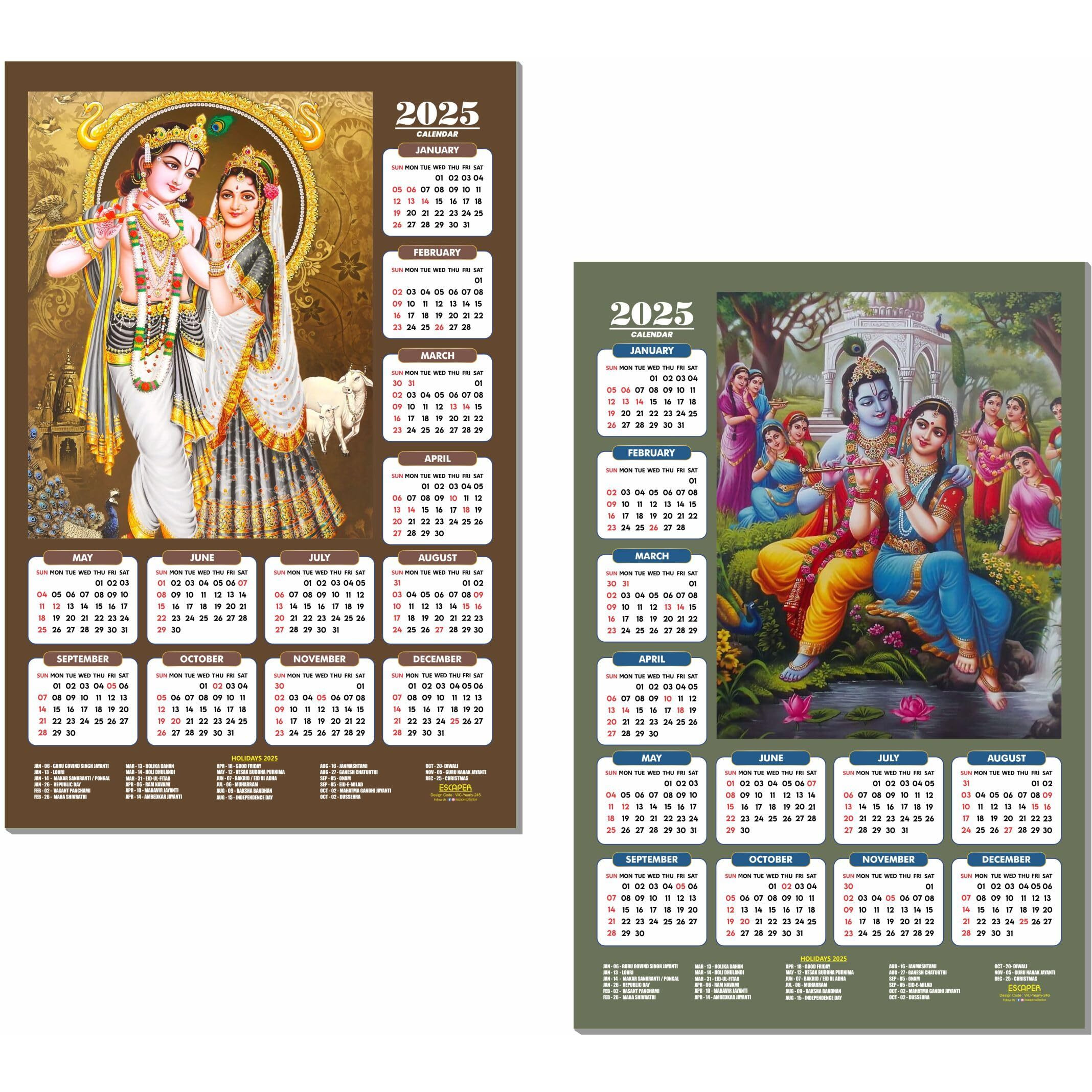 ESCAPER Shree Krishna Wall Calendar 2025 (45 x 30 cm) - Radha Krishna Wall Decor, Laddu Gopal Photo, Bal Krishna Wall Calendar 2025, Religious Wall Calendar 2025, Bal Gopal Photo