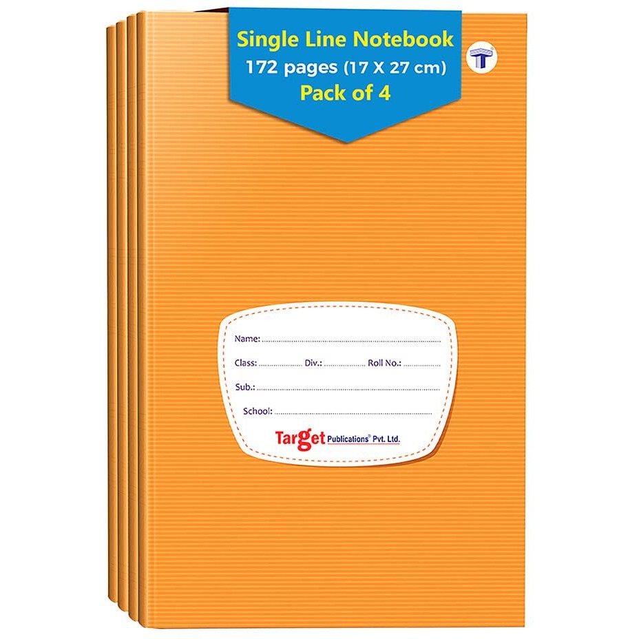TARGET PUBLICATIONS Single Line Notebooks | 172 Ruled Pages | Soft Brown Cover | 17 cm x 27 cm | For School College Office Use | Pack of 4 Books | GSM 58