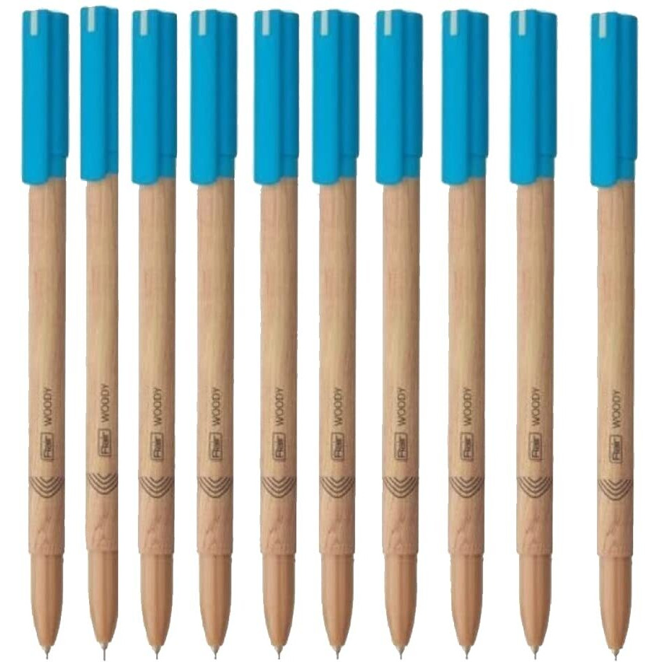 FLAIR Woody Ball Pen Box Pack | 0.7 mm Tip Size | Attractive Woody Design | Smooth Ink Flow System With Low-Viscosity Ink | Smudge Free Writing | Blue Ink, Set Of 10 Ball Pens x Pack Of 2