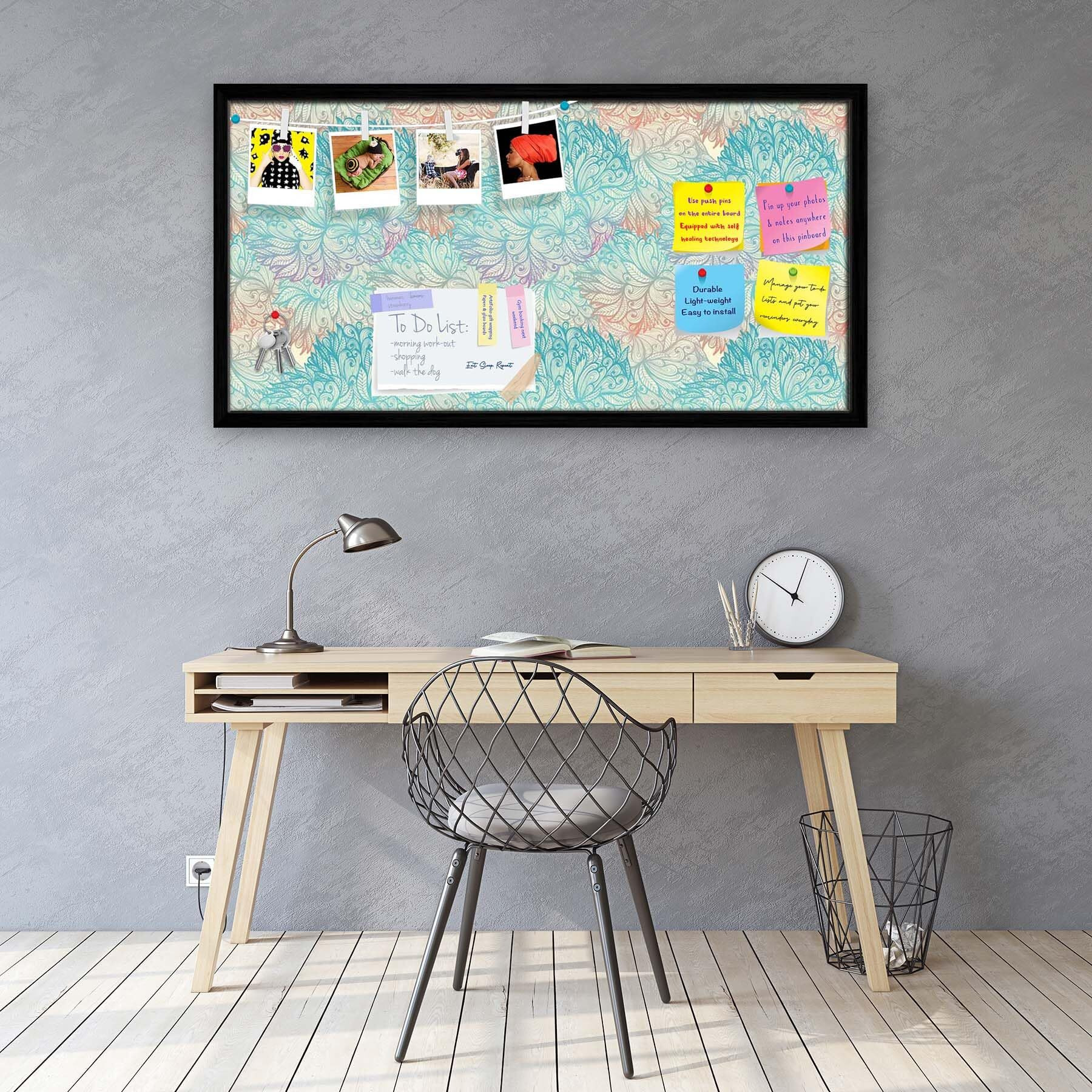 ArtzFolio Vintage Cloudy | Bulletin Board Notice Pin Board | Vision Soft Board Combo with Thumb Push Pins & Sticky Notes | Black Frame | 24 x 12 inch (61 x 30 cms)