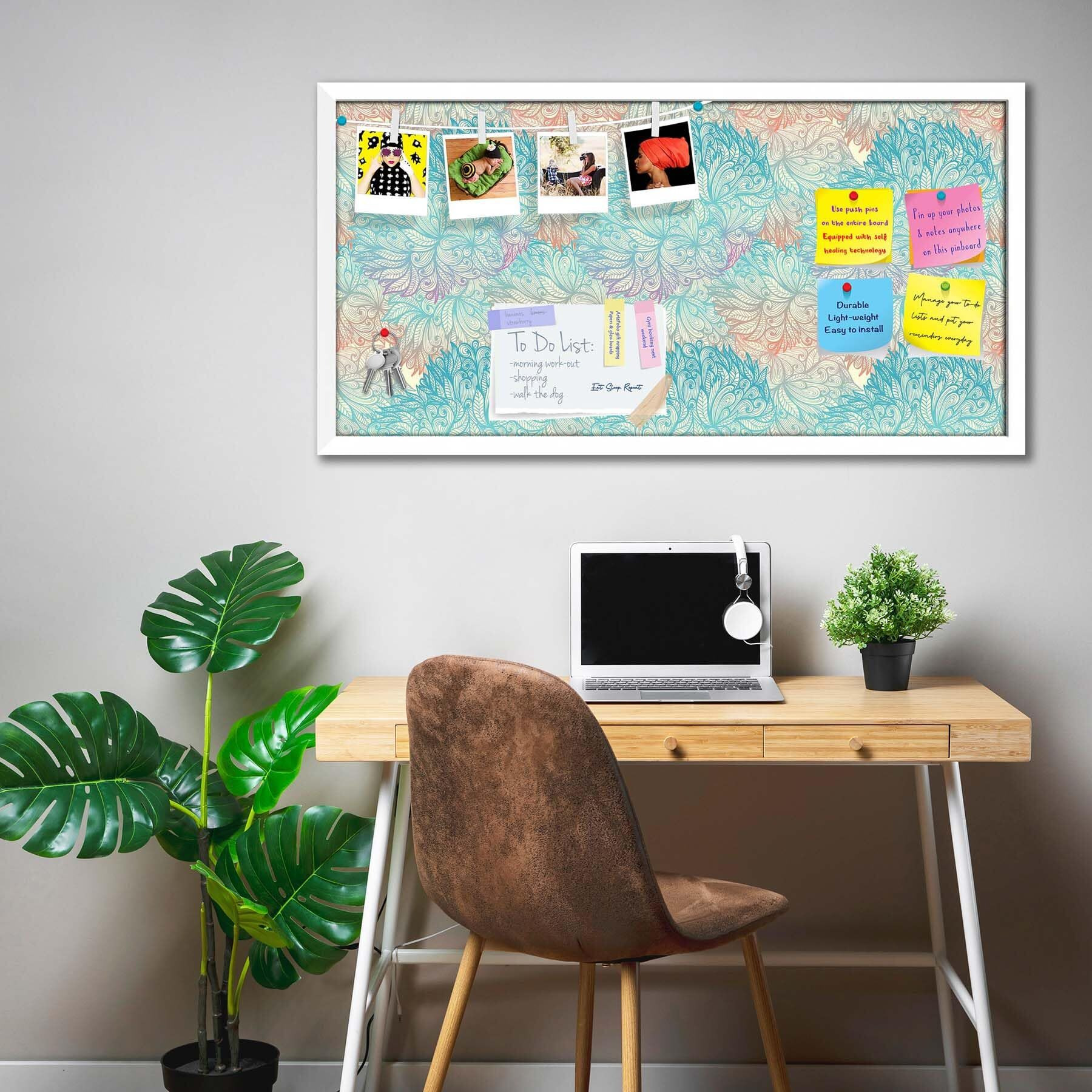 ArtzFolio Vintage Cloudy | Bulletin Board Notice Pin Board | Vision Soft Board Combo with Thumb Push Pins & Sticky Notes | White Frame | 24 x 12 inch (61 x 30 cms)