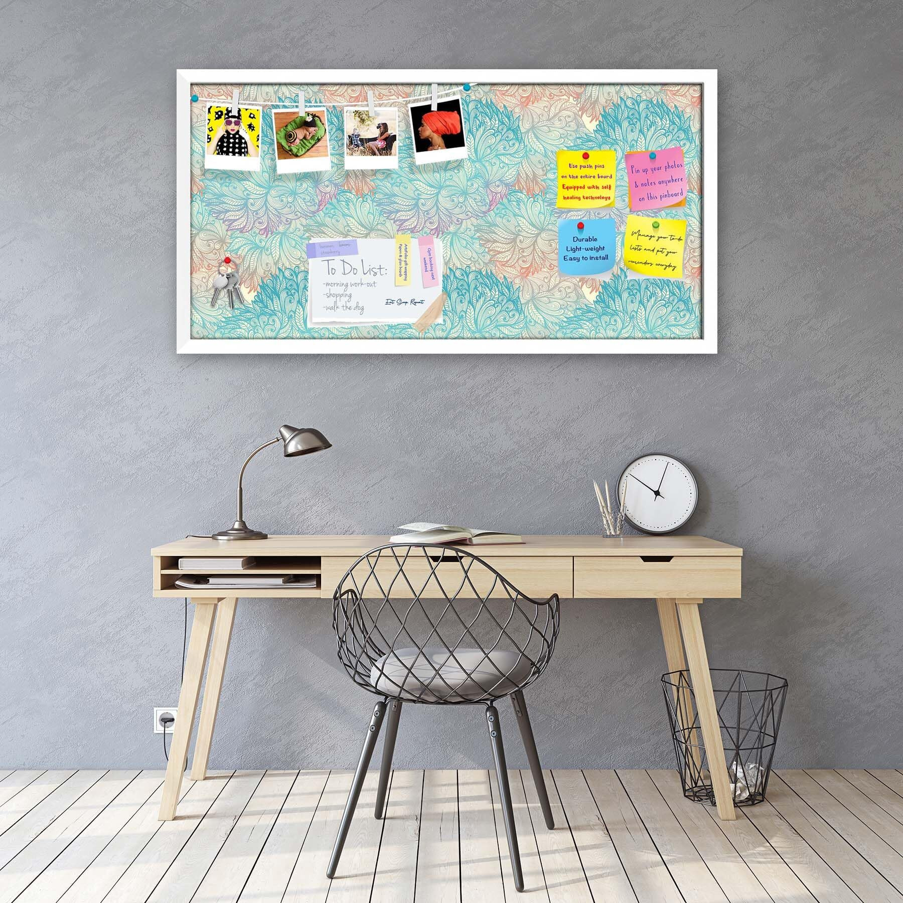 ArtzFolio Vintage Cloudy | Bulletin Board Notice Pin Board | Vision Soft Board Combo with Thumb Push Pins & Sticky Notes | White Frame | 24 x 12 inch (61 x 30 cms)