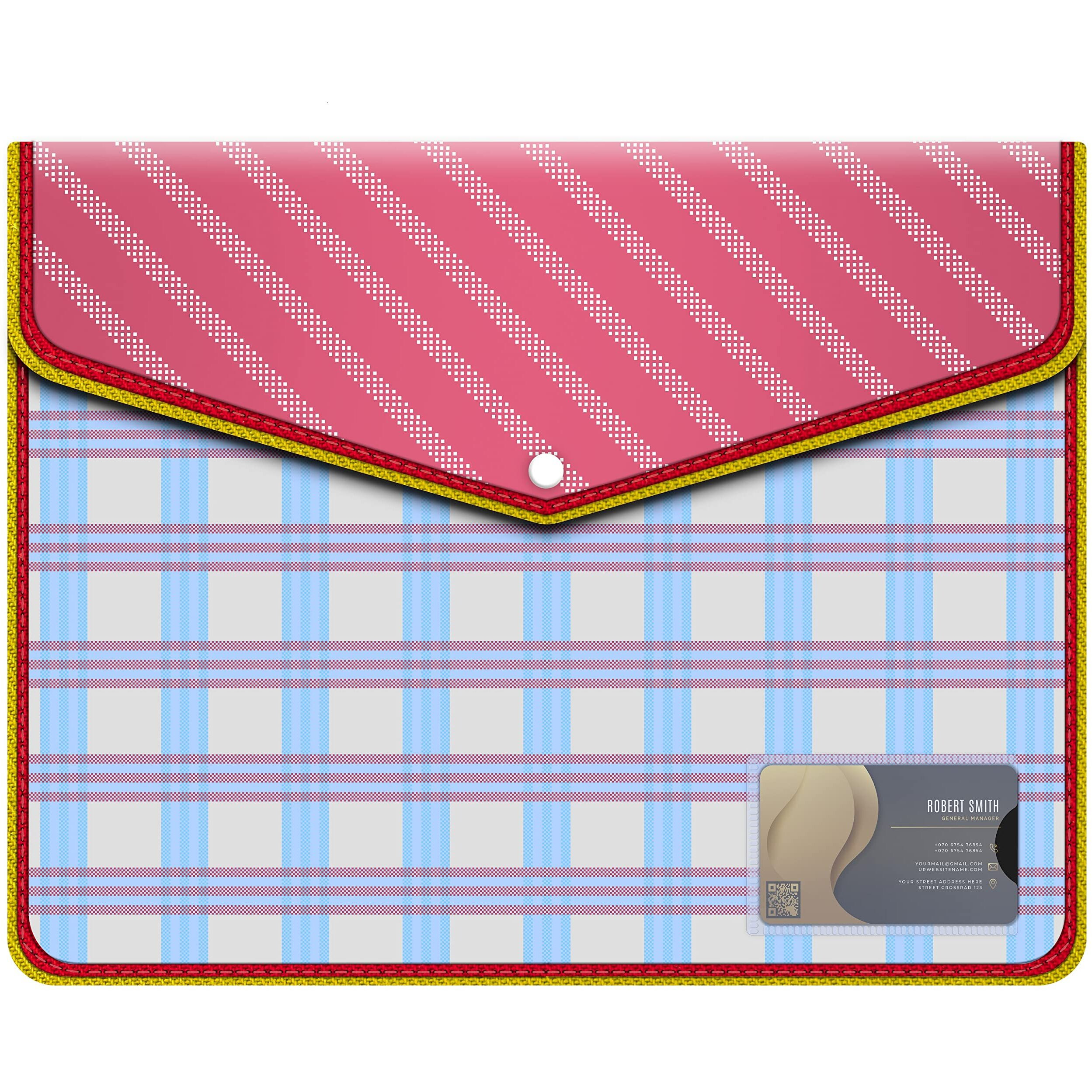 FEDUS 4 Pack Documents Holder Envelope Folder, Stylist Printed File Storage Bag with Snap Button Transparent Plastic File for documents Certificate File Document Folder for Certificate (RED, PACK OF 4)
