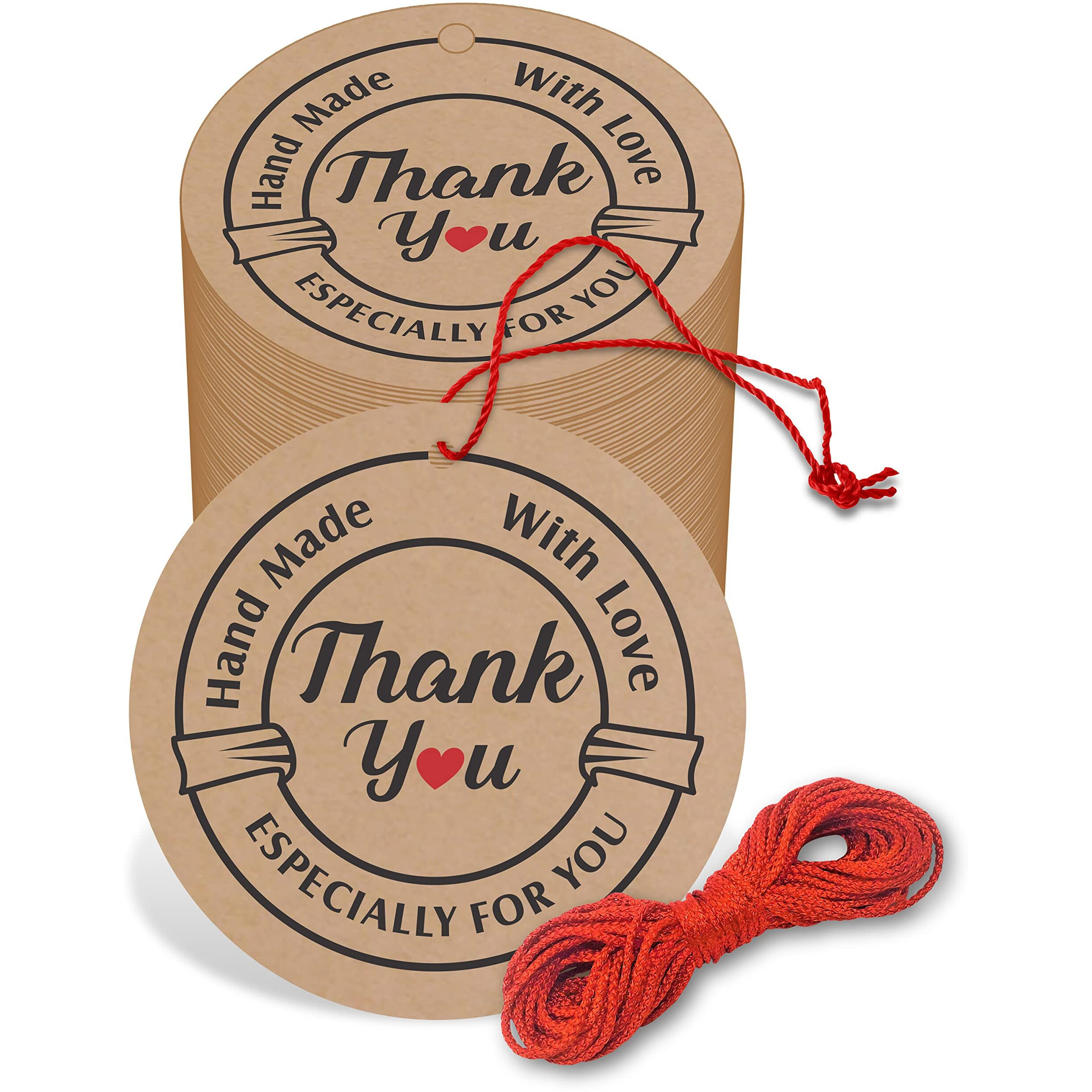 Clickedin - 50 Pieces Thank You Handmade with Love Craft Tags for Packaging with String