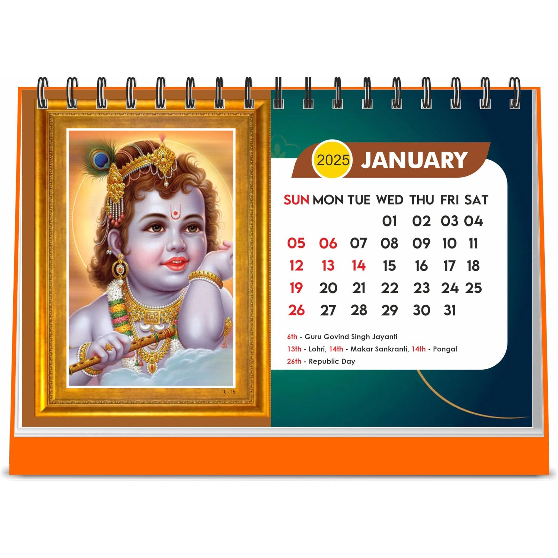 ESCAPER Lord Krishna Desk & Office Table Calendar 2025 (Pack of 3 Units), Hindu God Radha Krishna 12 Monthly Pages with Thick Paper Twin-Wire Binding Table Calendar 2025 (A5 Size, 8.5" x 5.5")