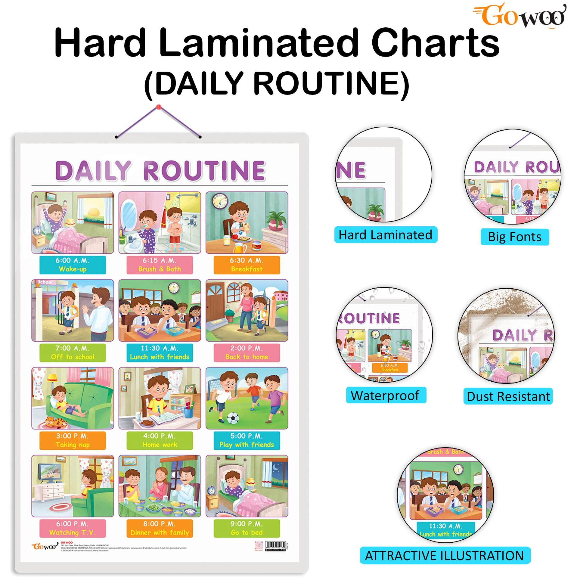 Set of 2 EMOTIONS and DAILY ROUTINE Early Learning Educational Charts for Kids | 20&quotX30" inch |Non-Tearable and Waterproof | Double Sided Laminated | Perfect for Homeschooling, Kindergarten and Nursery Students