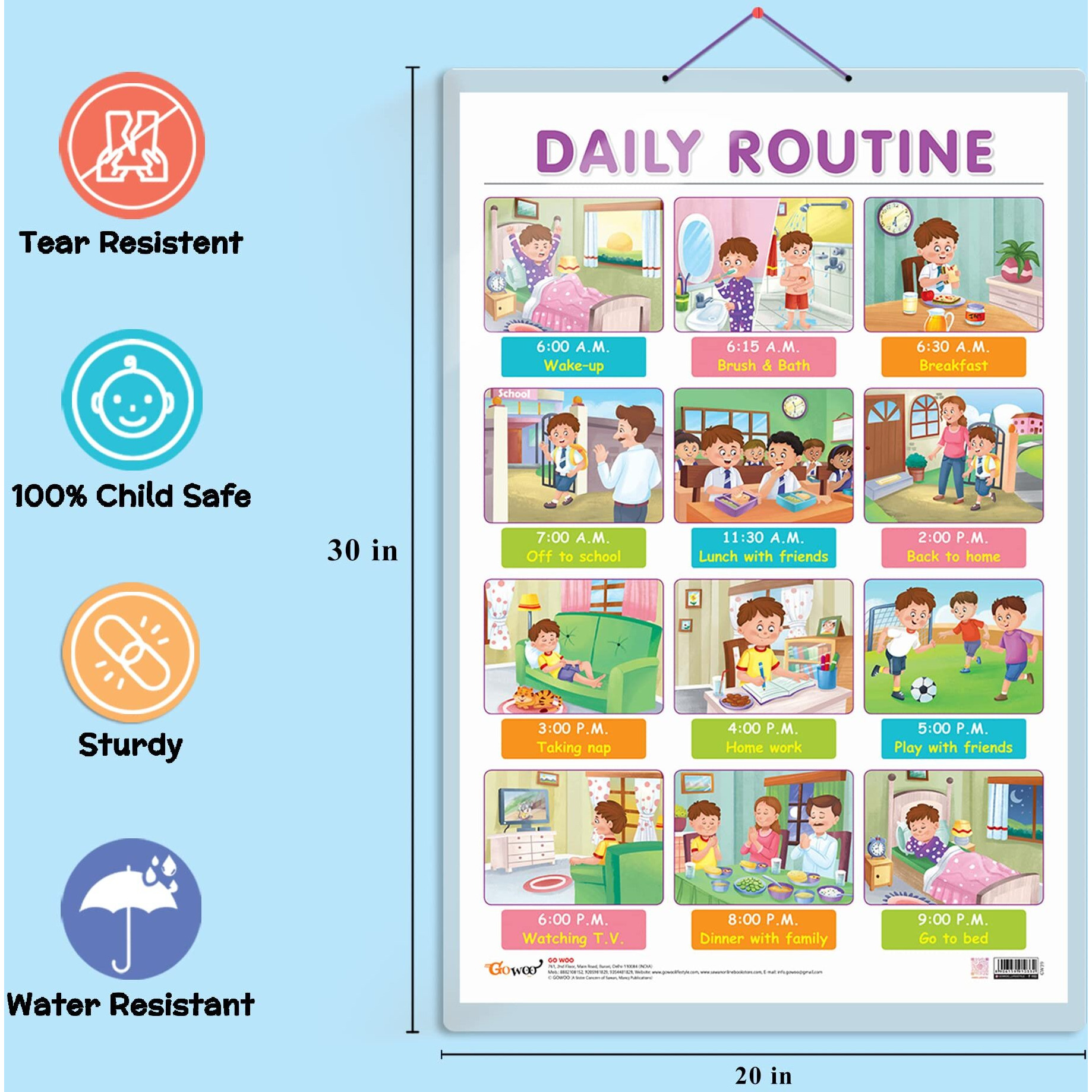 Set of 2 EMOTIONS and DAILY ROUTINE Early Learning Educational Charts for Kids | 20&quotX30" inch |Non-Tearable and Waterproof | Double Sided Laminated | Perfect for Homeschooling, Kindergarten and Nursery Students