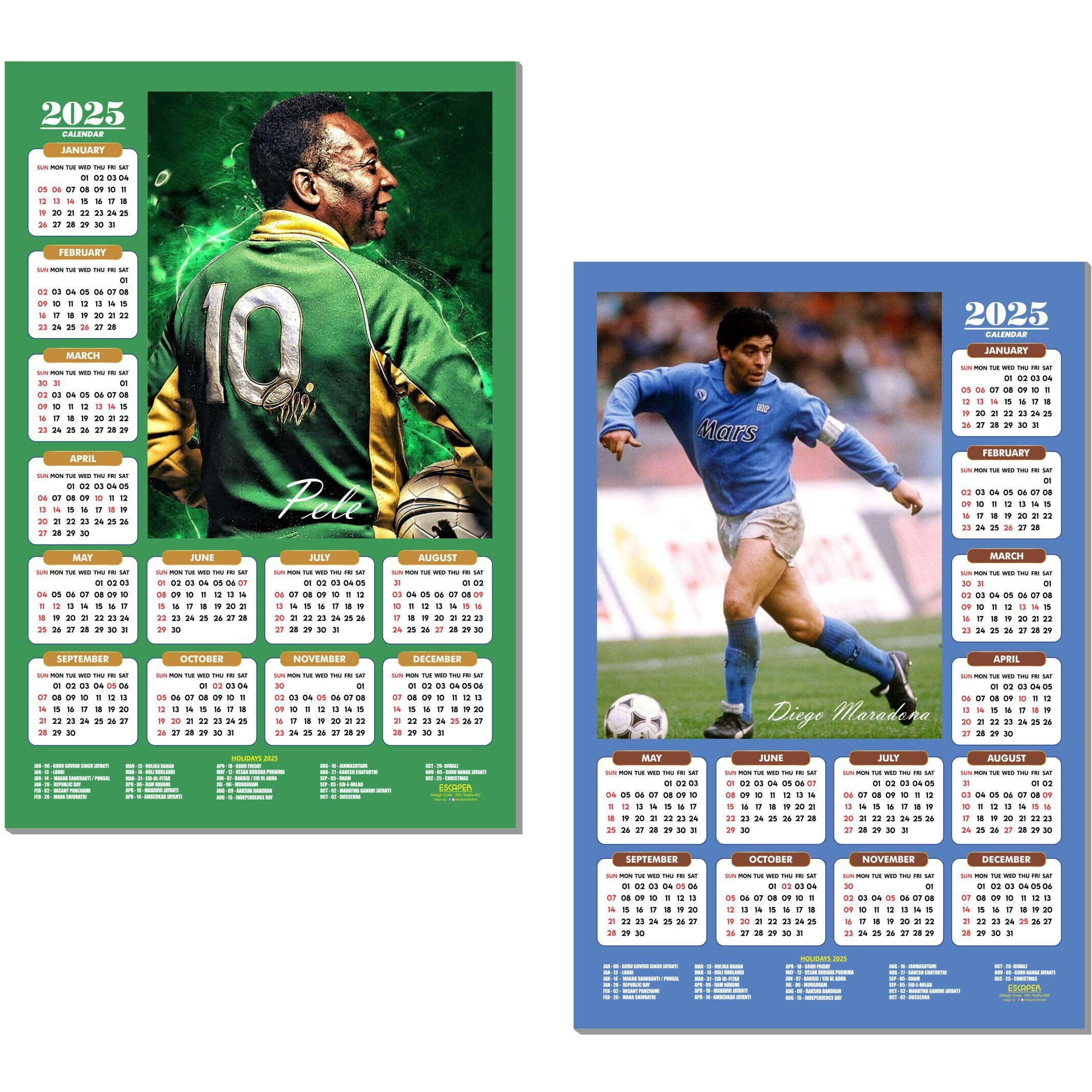 ESCAPER Football Players Wall Calendar 2025 for Room Decoration (45 x 30 cm), Famous Footballers Wall Calendar 2025, Football Wall Calendar 2025 hanging, Football Wall Calendar 2025 Set