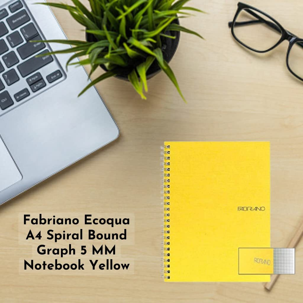 Fabriano Ecoqua A4 Sprial Bound Graph 5MM Notebook Yellow