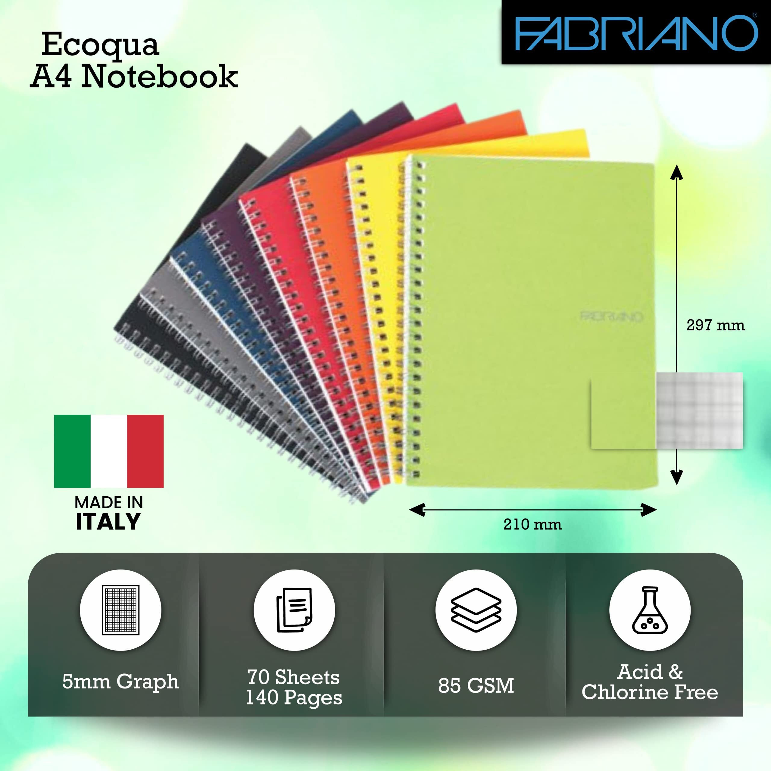 Fabriano Ecoqua A4 Spiral Bound Graph 5MM Notebook Lime