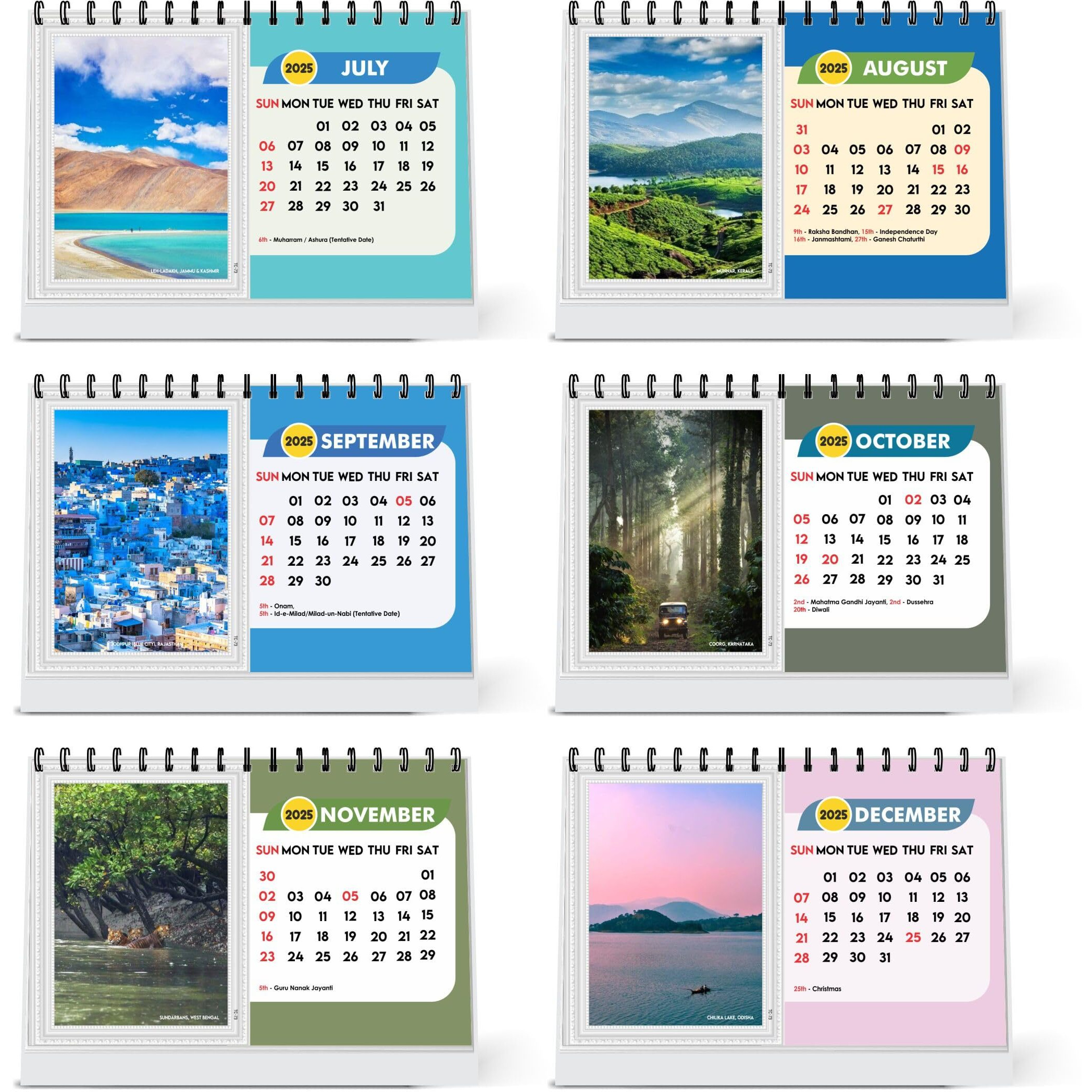 ESCAPER Travel Calendar 2025 Desk, World Travel Calendar 2025, India Travel Calendar 2025, Travel Destinations Calendar, Travel Holiday Calendar, Travel Accessories, Seven Wonders of World (Famous Indian Destinations, 3 Qty)
