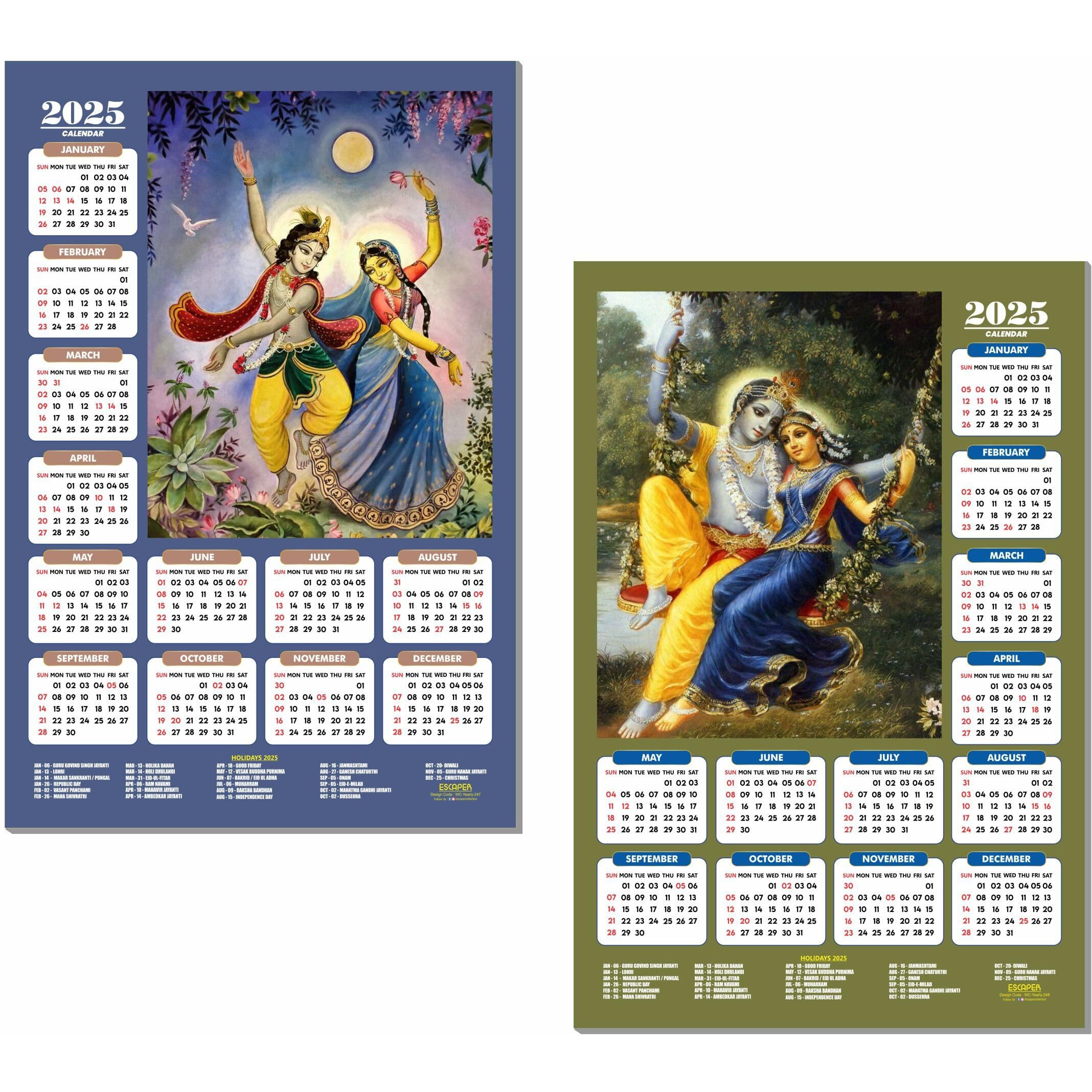 ESCAPER Shree Krishna Wall Calendar 2025 (45 x 30 cm) - Radha Krishna Wall Decor, Laddu Gopal Photo, Bal Krishna Wall Calendar 2025, Religious Wall Calendar 2025, Bal Gopal Photo