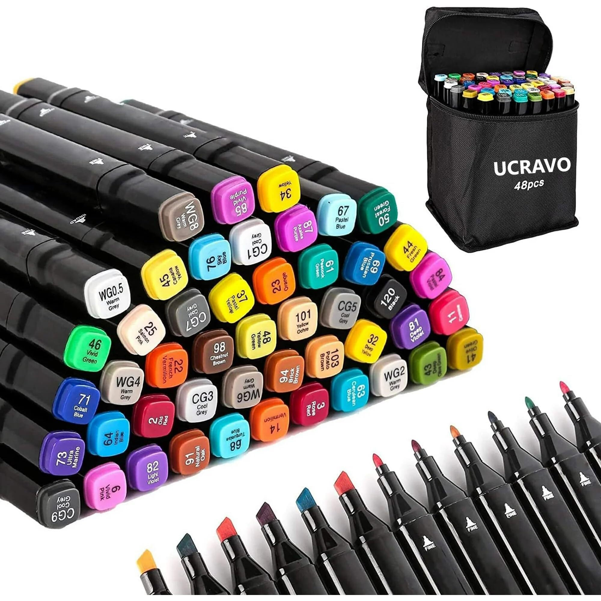 UCRAVO 48 Colors Markers, Double Tip Blender Art Drawing Markers Set, Professional Permanent Sketch Markers, Sketching Drawing Markers For Adult, Artists, Note, Marking, gift Coloring Marker