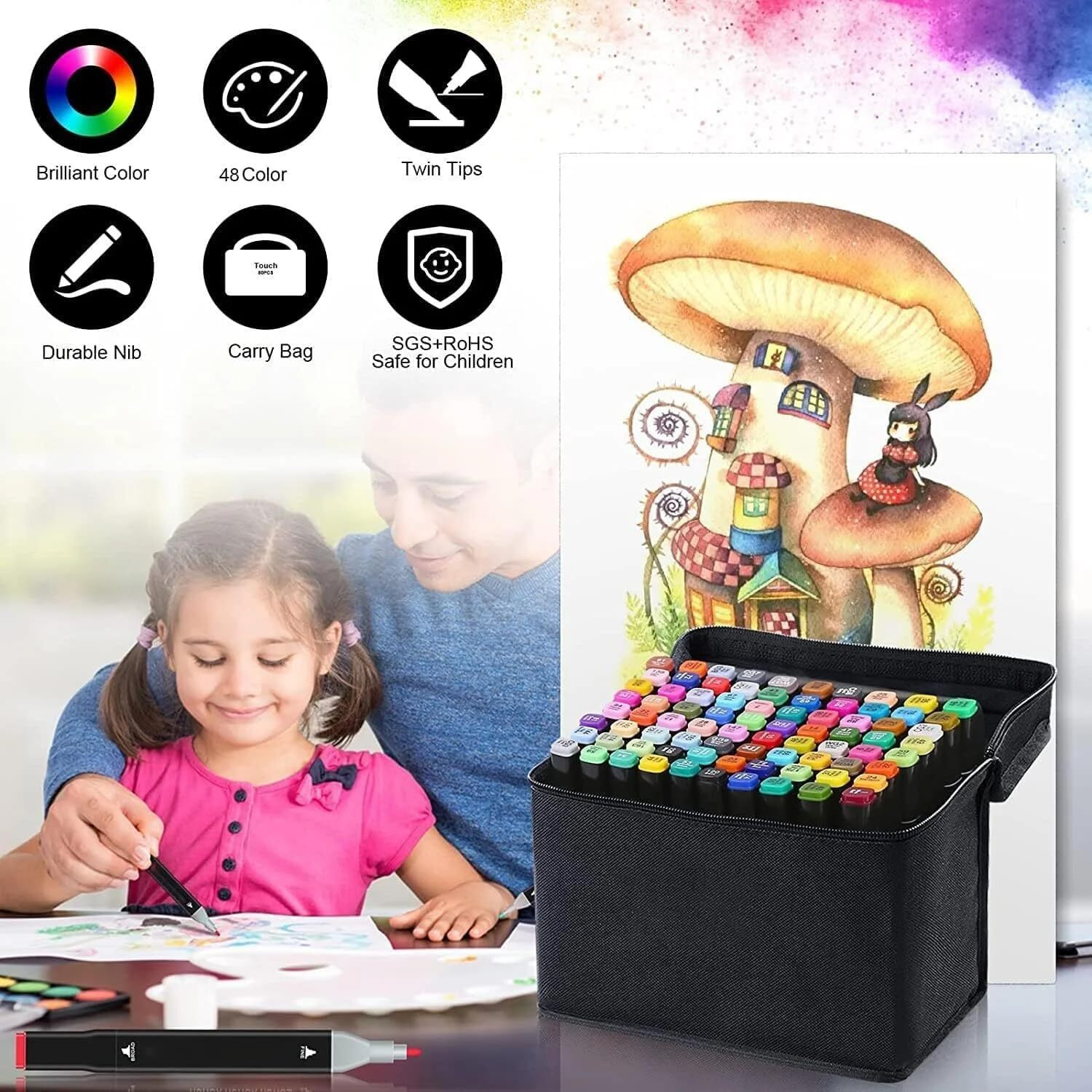 UCRAVO 48 Colors Markers, Double Tip Blender Art Drawing Markers Set, Professional Permanent Sketch Markers, Sketching Drawing Markers For Adult, Artists, Note, Marking, gift Coloring Marker