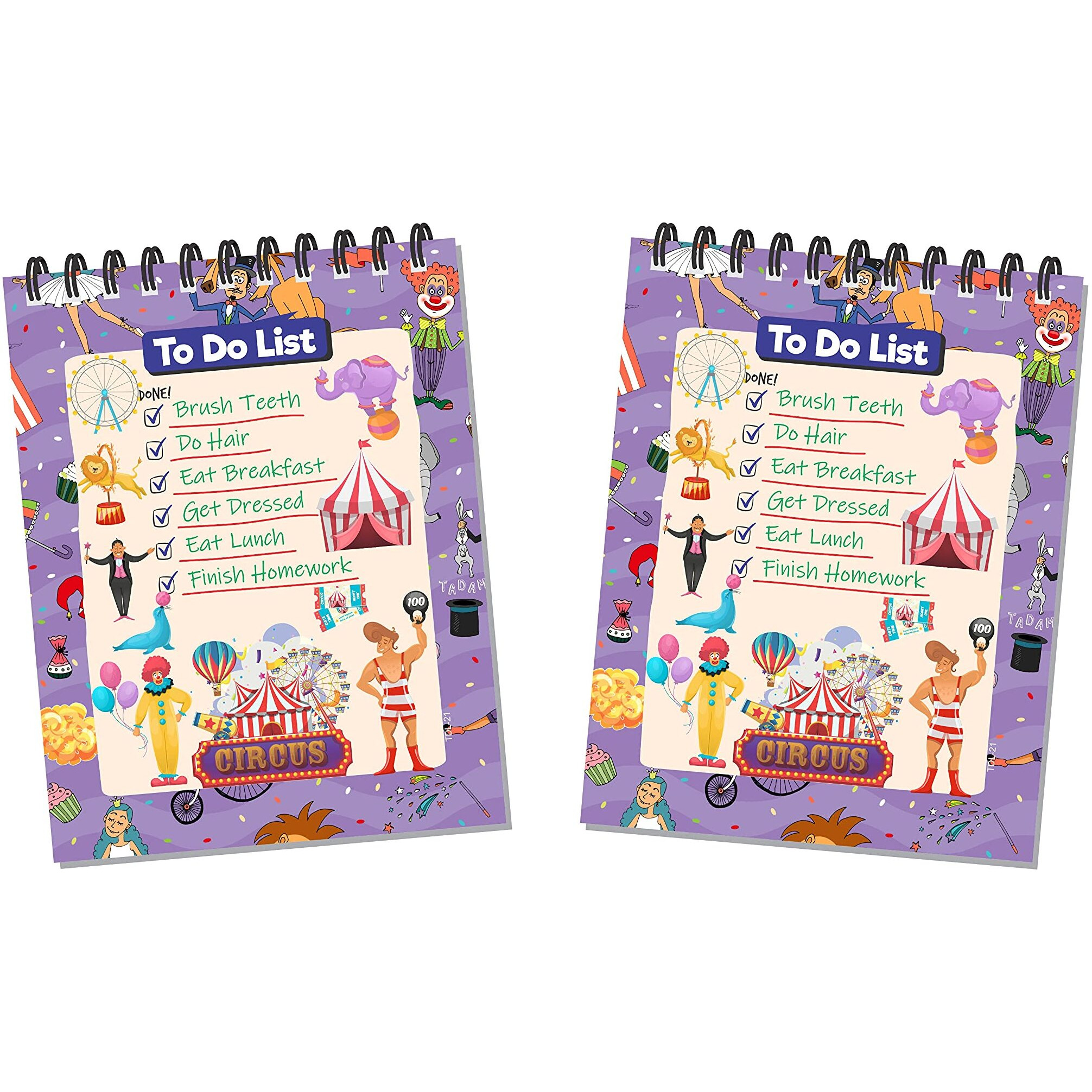 ESCAPER Circus Themed To-Do List Planners Keep Your Little Ones Organized and Productive (Pack of 2 - A6 Size - 80 Sheets Each)