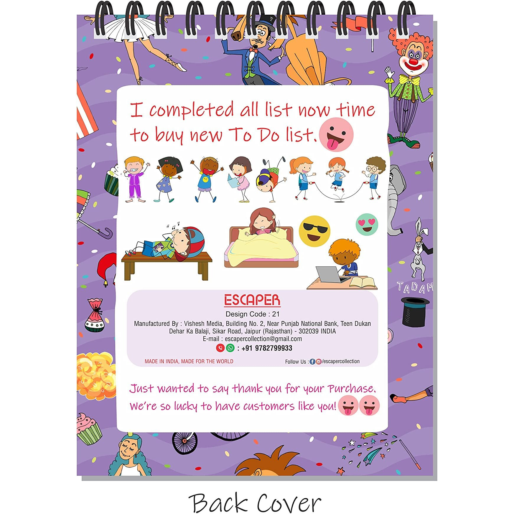 ESCAPER Circus Themed To-Do List Planners Keep Your Little Ones Organized and Productive (Pack of 2 - A6 Size - 80 Sheets Each)