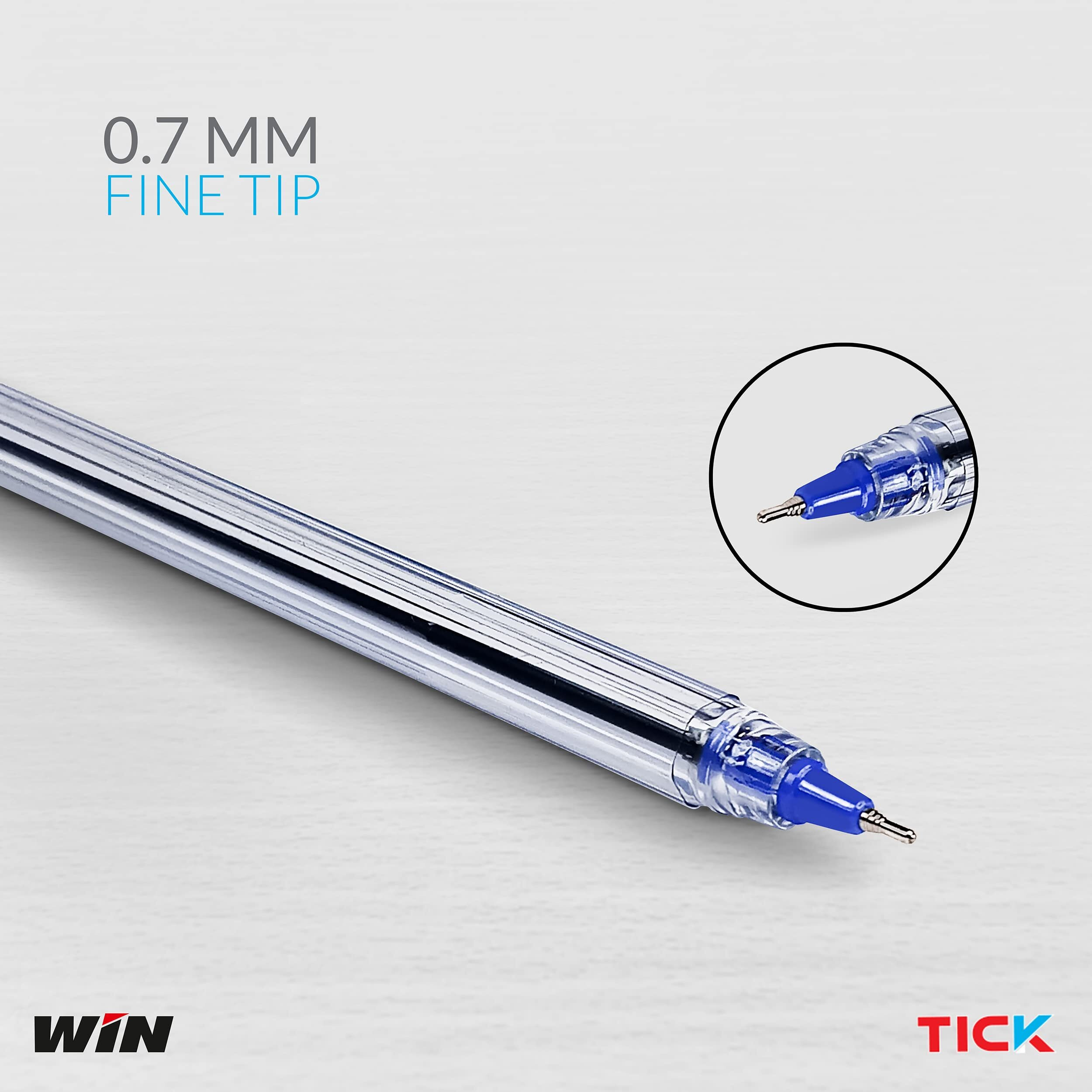 WIN Tick Ball Pens | 60 Blue Ink Pens | 0.7 mm Tip | Comfortable Grip to Hold | Pens for Students | Smooth Writing | Ideal for School, Office & Business Use | Stick Pens Set