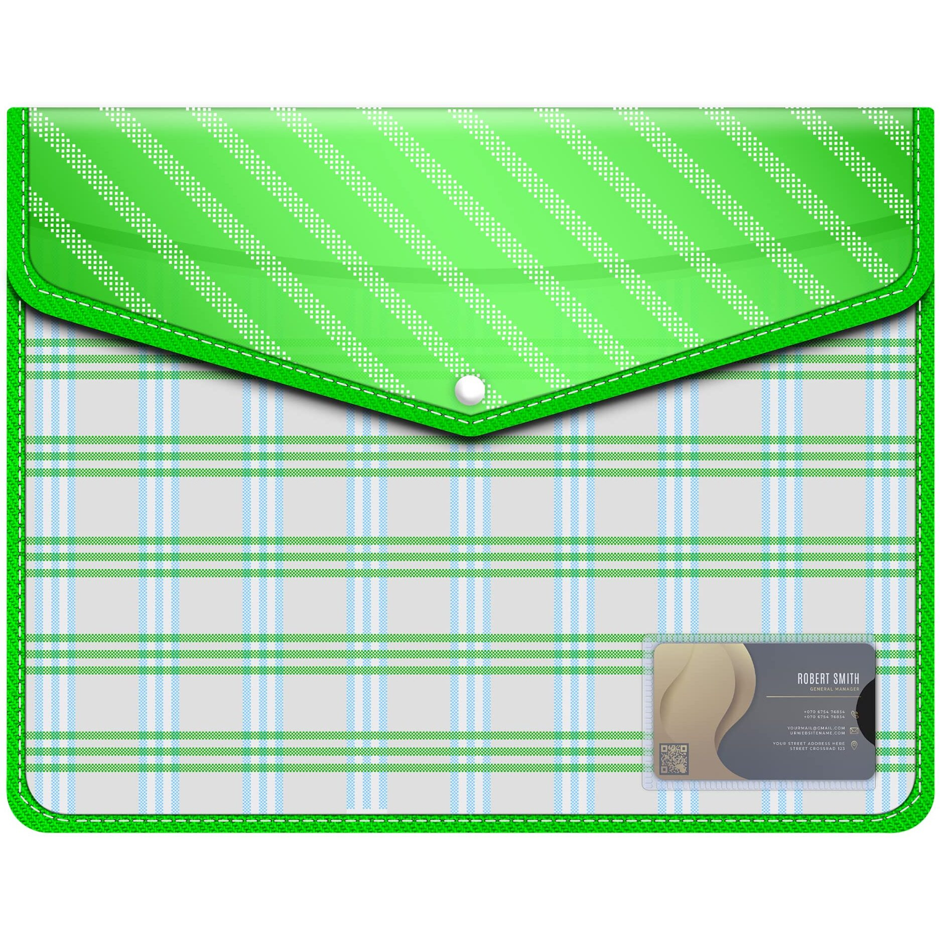 FEDUS Documents Holder Envelope Folder, Stylist Printed File Storage Bag with Snap Button Transparent Plastic File for documents Certificate File Document Folder for Certificate (GREEN, PACK OF 2)