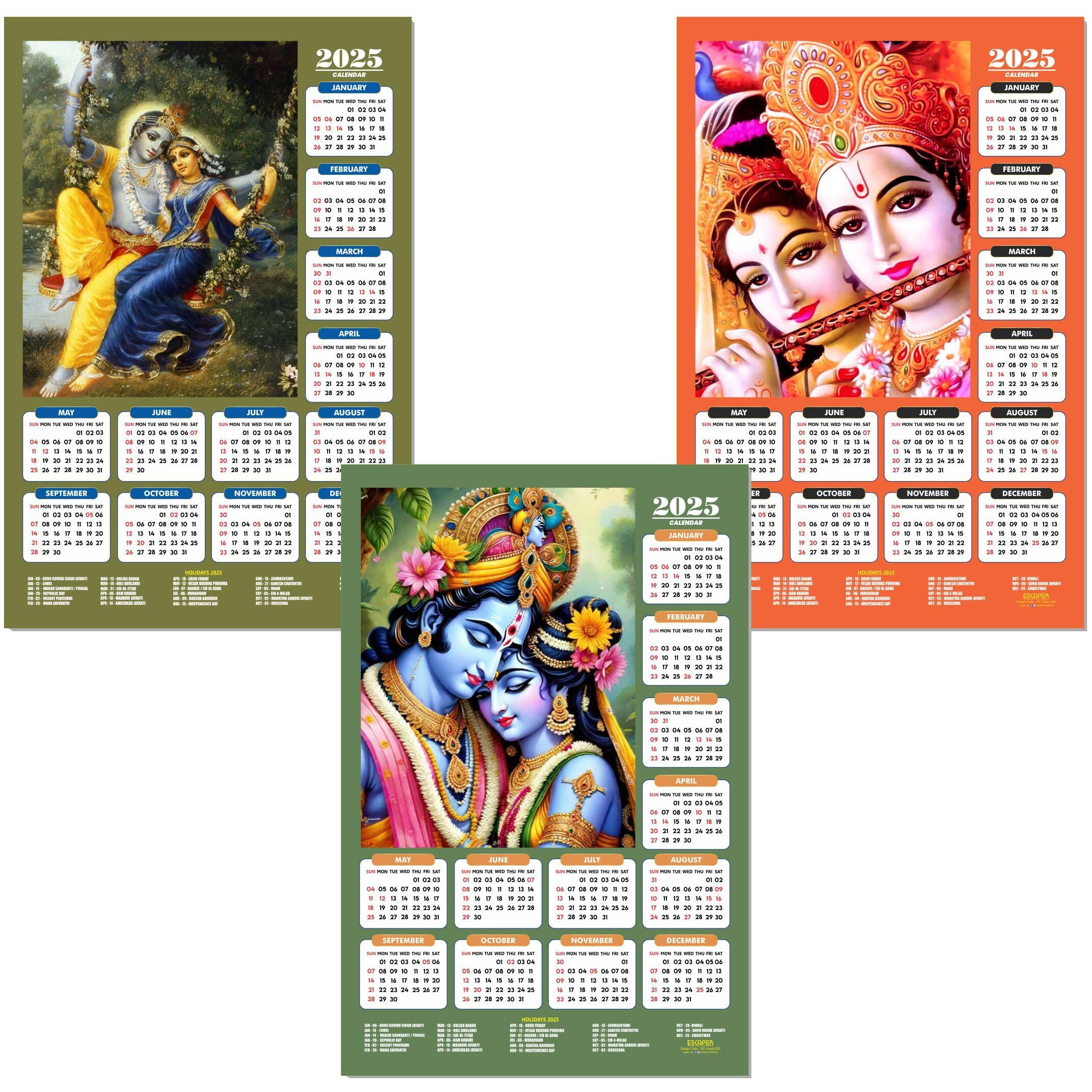 ESCAPER Shree Krishna Wall Calendar 2025 (45 x 30 cm) - Radha Krishna Wall Decor, Laddu Gopal Photo, Bal Krishna Wall Calendar 2025, Religious Wall Calendar 2025, Bal Gopal Photo