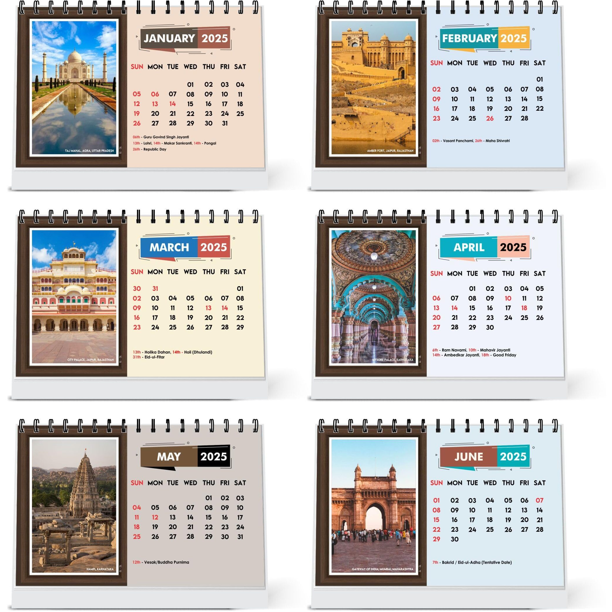 ESCAPER Travel Calendar 2025 Desk, World Travel Calendar 2025, India Travel Calendar 2025, Travel Destinations Calendar, Travel Holiday Calendar, Travel Accessories, Seven Wonders of World (Indian Forts & Monuments, 1 Qty)