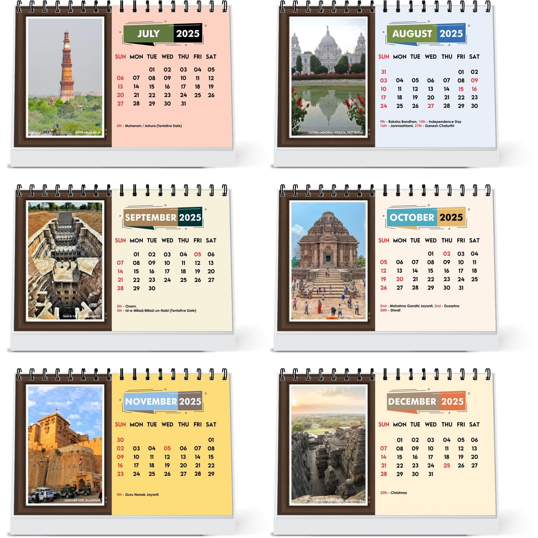 ESCAPER Travel Calendar 2025 Desk, World Travel Calendar 2025, India Travel Calendar 2025, Travel Destinations Calendar, Travel Holiday Calendar, Travel Accessories, Seven Wonders of World (Indian Forts & Monuments, 1 Qty)