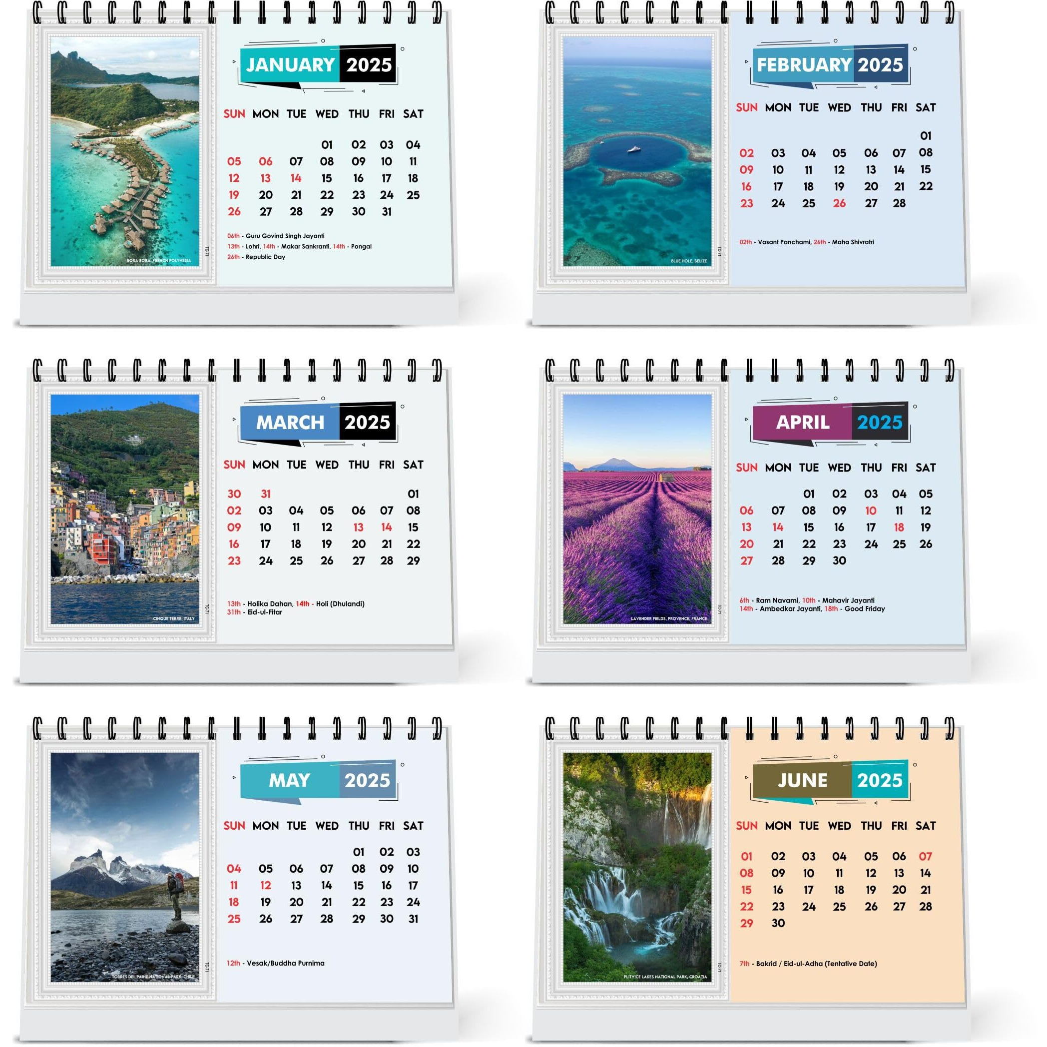 ESCAPER Travel Calendar 2025 Desk, World Travel Calendar 2025, India Travel Calendar 2025, Travel Destinations Calendar, Travel Holiday Calendar, Travel Accessories, Seven Wonders of World (World Top Destinations, 2 Qty)