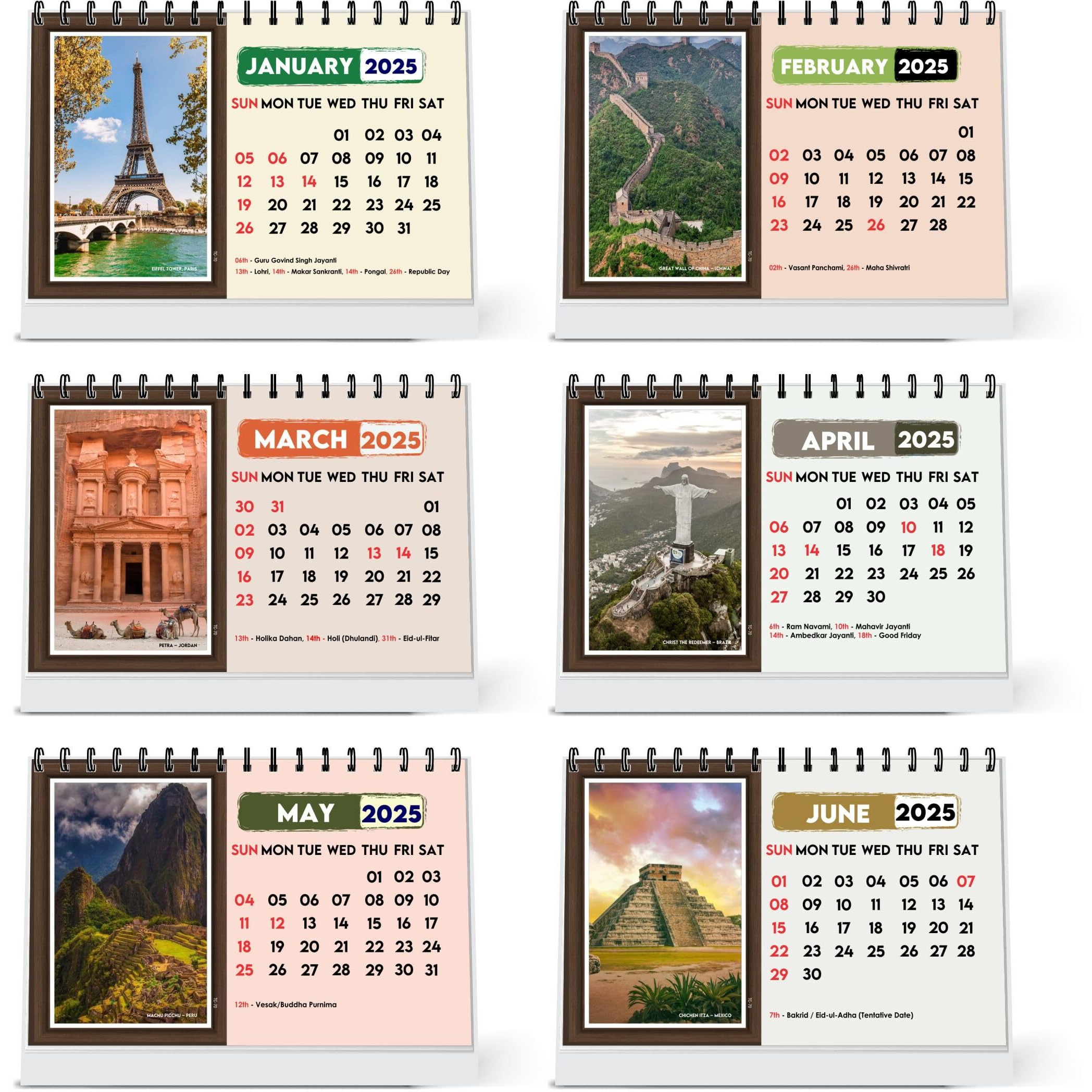 ESCAPER Travel Calendar 2025 Desk, World Travel Calendar 2025, India Travel Calendar 2025, Travel Destinations Calendar, Travel Holiday Calendar, Travel Accessories, Seven Wonders of World (World Iconic Wonders, 10 Qty)